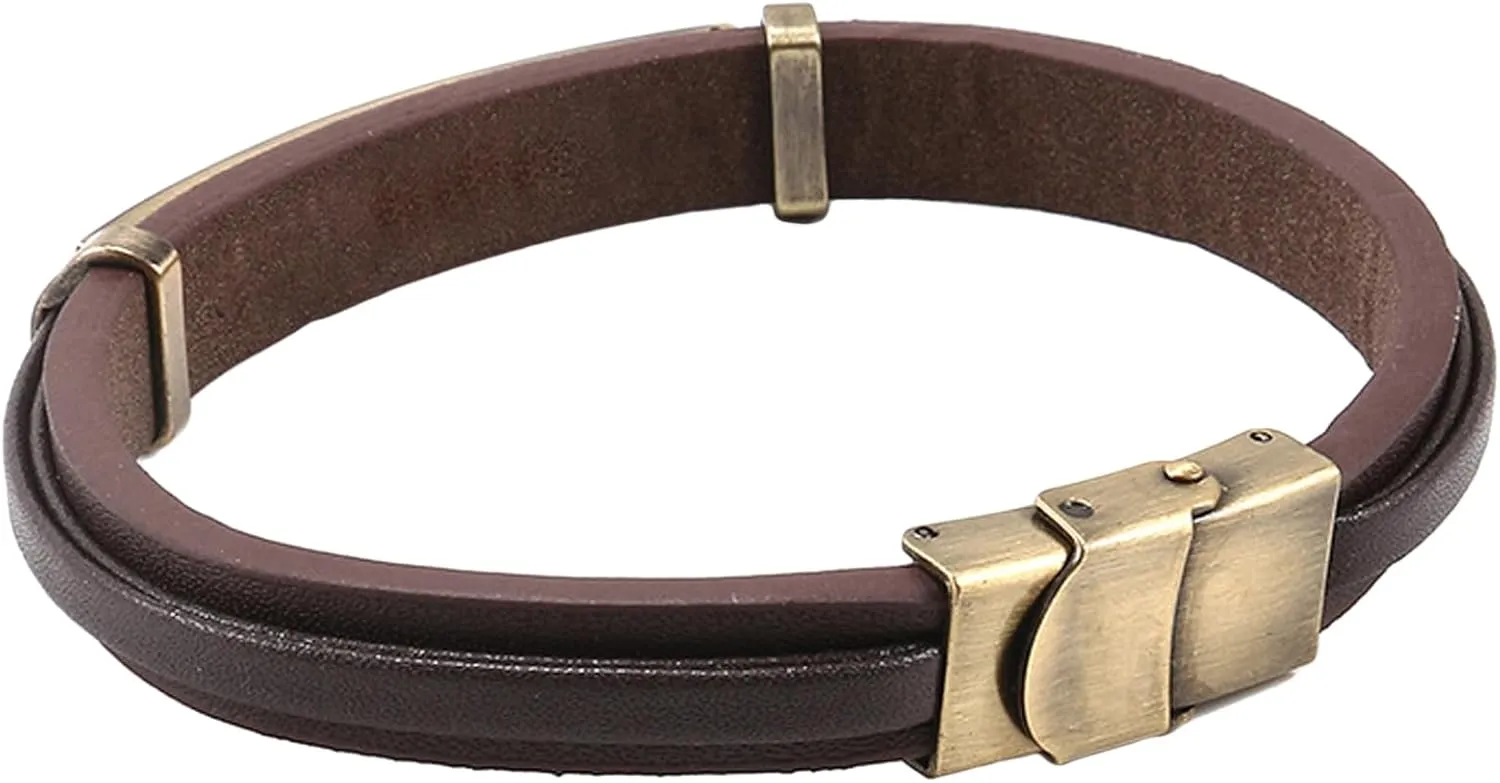 Personalized Mens Leather Bracelet Custom Engraved Text Stainless Steel Wristband Gift f/Boyfriend Husband Dad