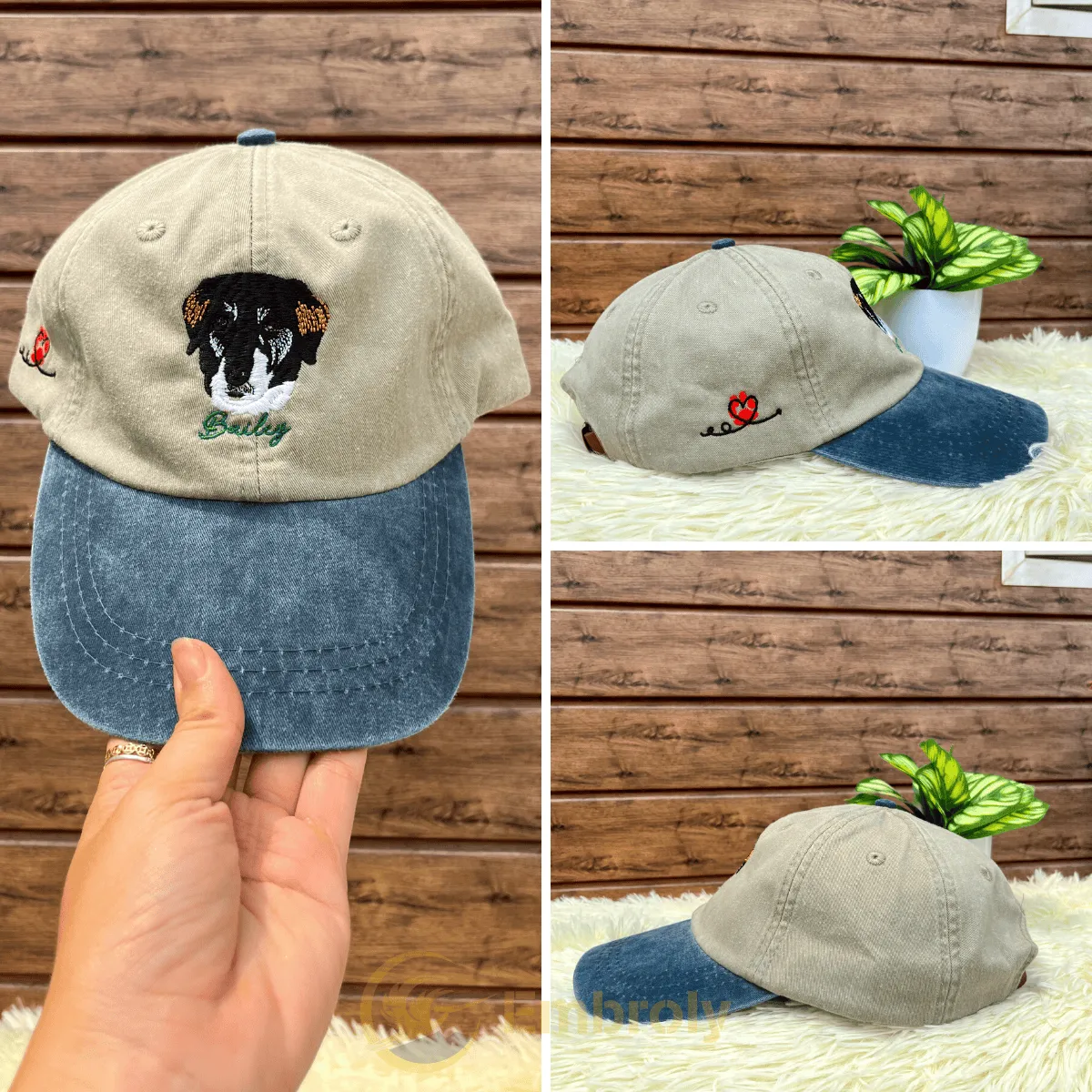 Personalized Pet Dyed Hat - Embroidered Photo Text - Unique Dog Cat Lover Gift Idea