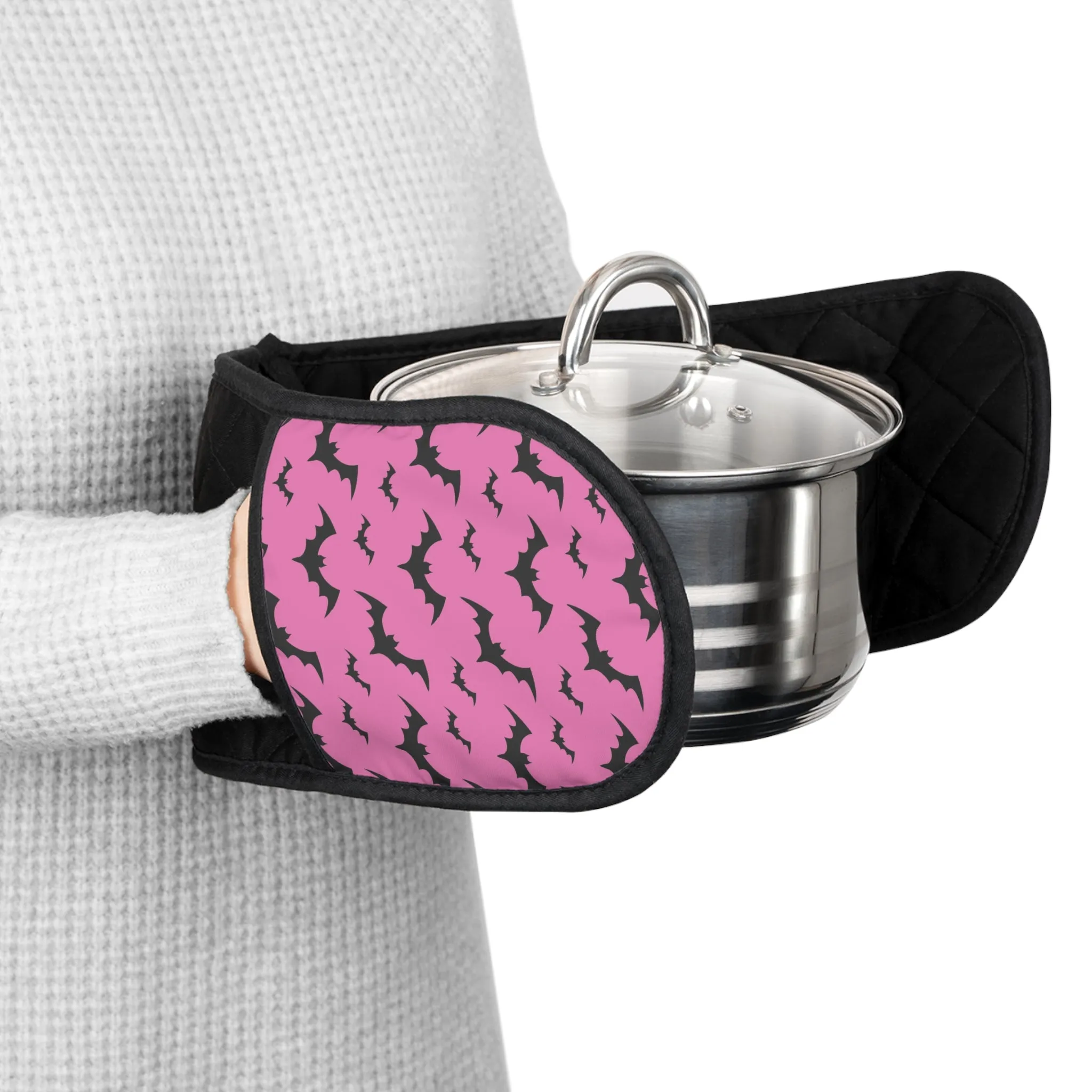 Pink Bat Print Oven Mitts