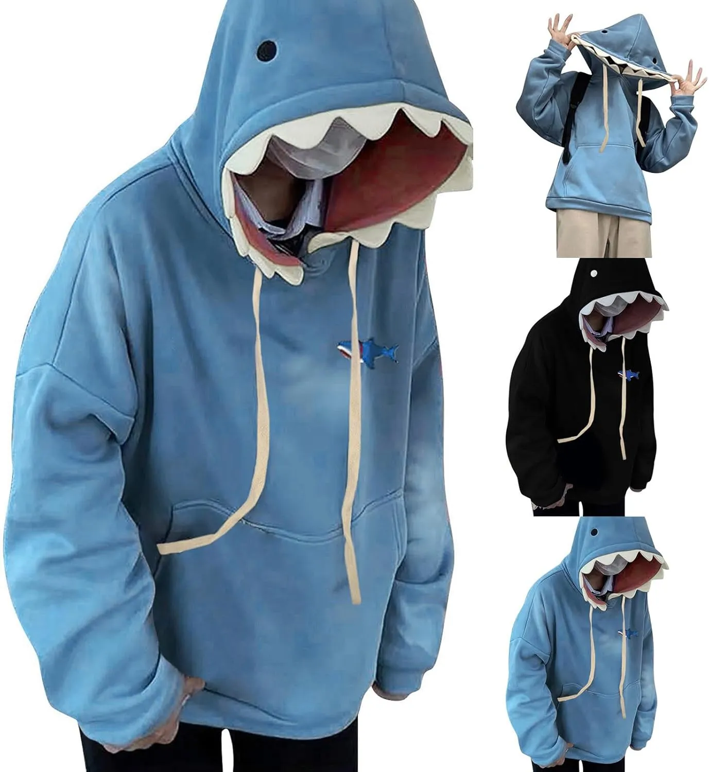Plus Size Shark Hoodies for Women Cute Trendy Casual Drawstring Long Sleeve Hoodie Oversized Comfy Pullover Tops with Pockets