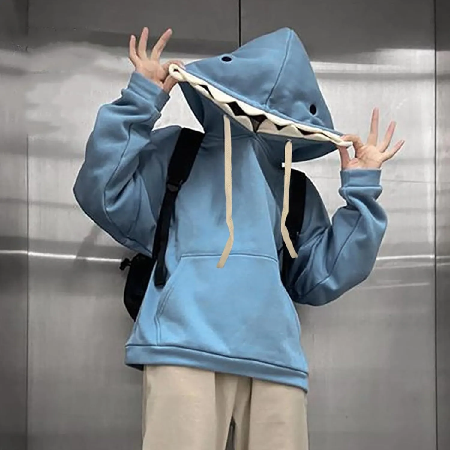 Plus Size Shark Hoodies for Women Cute Trendy Casual Drawstring Long Sleeve Hoodie Oversized Comfy Pullover Tops with Pockets