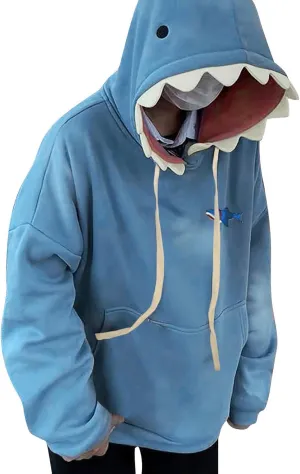 Plus Size Shark Hoodies for Women Cute Trendy Casual Drawstring Long Sleeve Hoodie Oversized Comfy Pullover Tops with Pockets