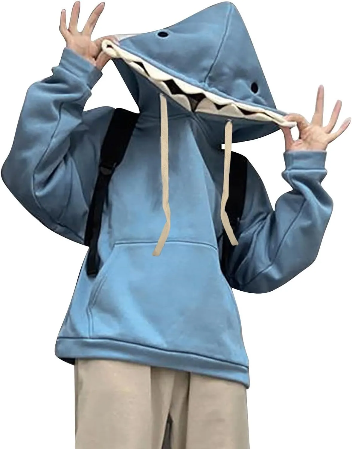 Plus Size Shark Hoodies for Women Cute Trendy Casual Drawstring Long Sleeve Hoodie Oversized Comfy Pullover Tops with Pockets