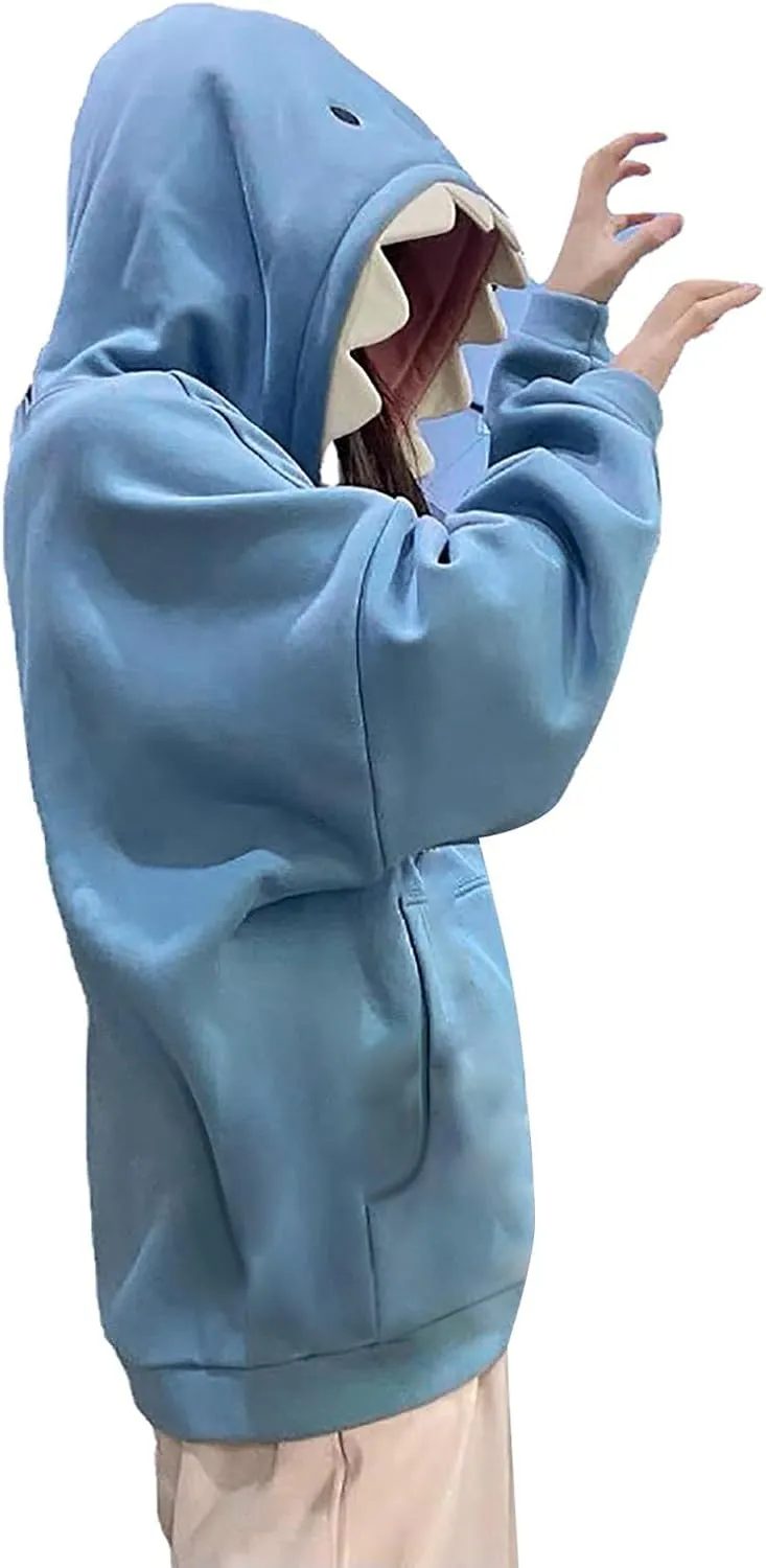Plus Size Shark Hoodies for Women Cute Trendy Casual Drawstring Long Sleeve Hoodie Oversized Comfy Pullover Tops with Pockets