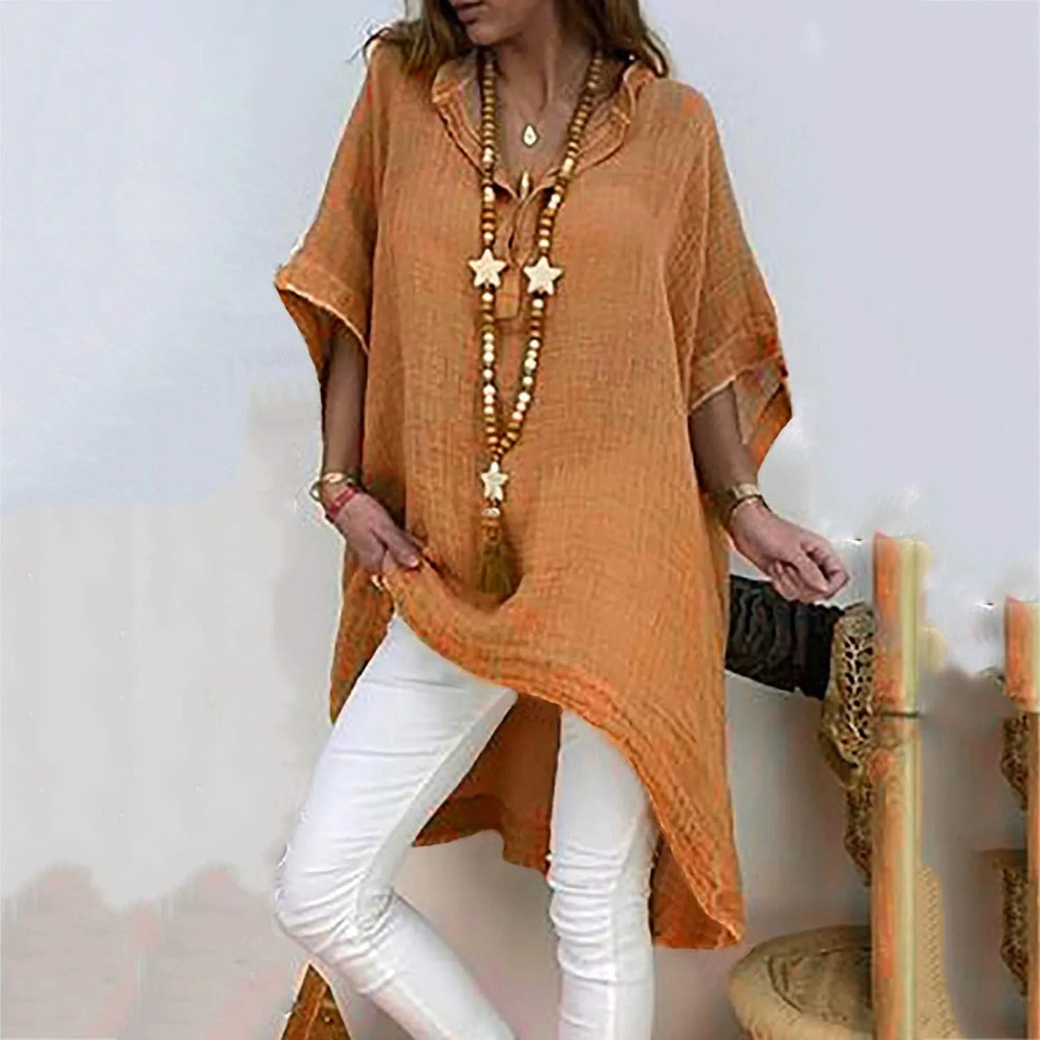 Plus Size Tops for Women Short Sleeve Womens 2023 Summer Spring 3/4 Sleeve V Neck Casual Loose Tunic Tops Blouses