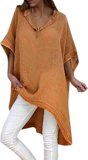 Plus Size Tops for Women Short Sleeve Womens 2023 Summer Spring 3/4 Sleeve V Neck Casual Loose Tunic Tops Blouses