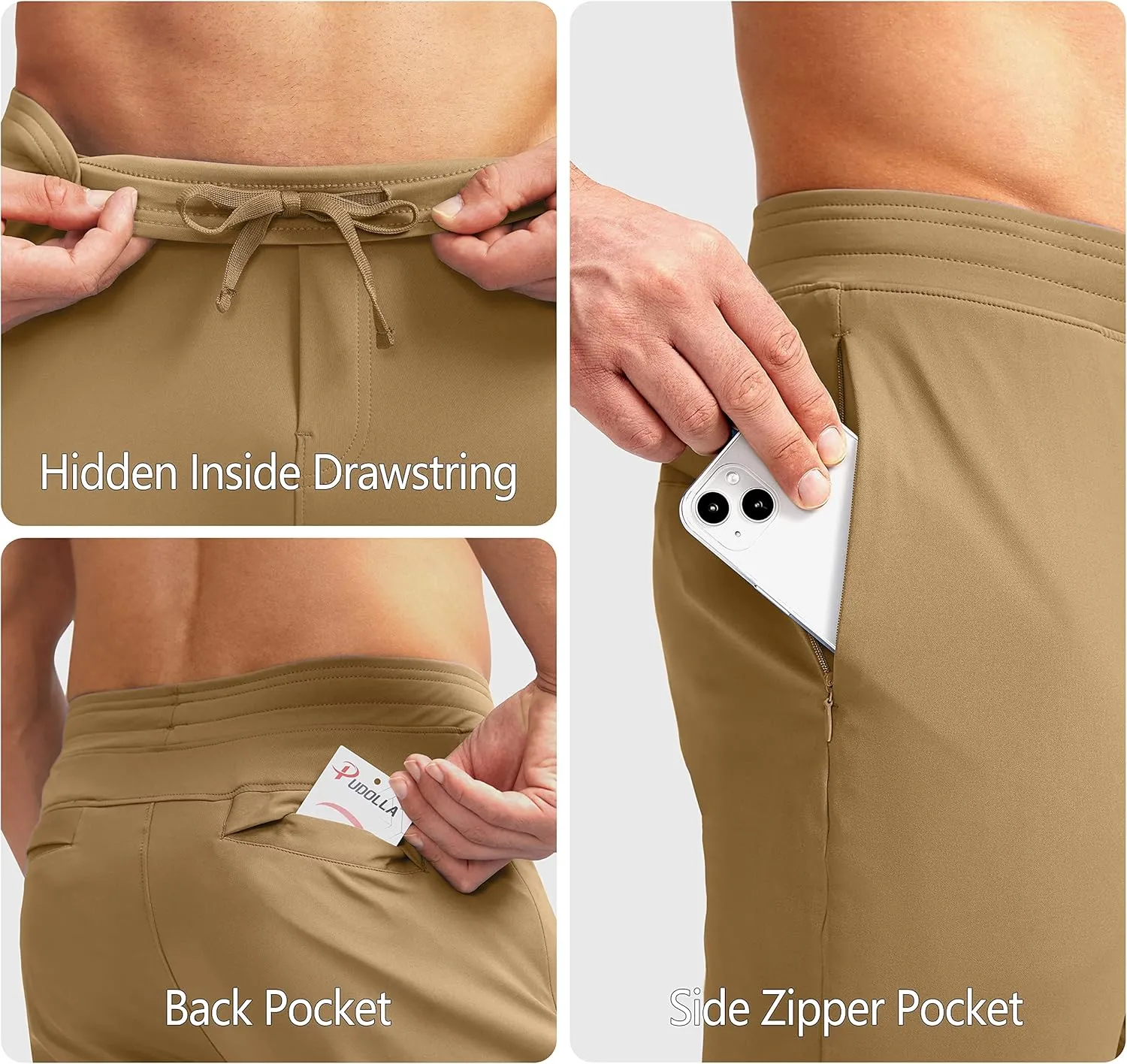 Pudolla Men's Golf Pants Stretch Sweatpants with Zipper Pockets Slim Fit Work Casual Joggers Pants for Men