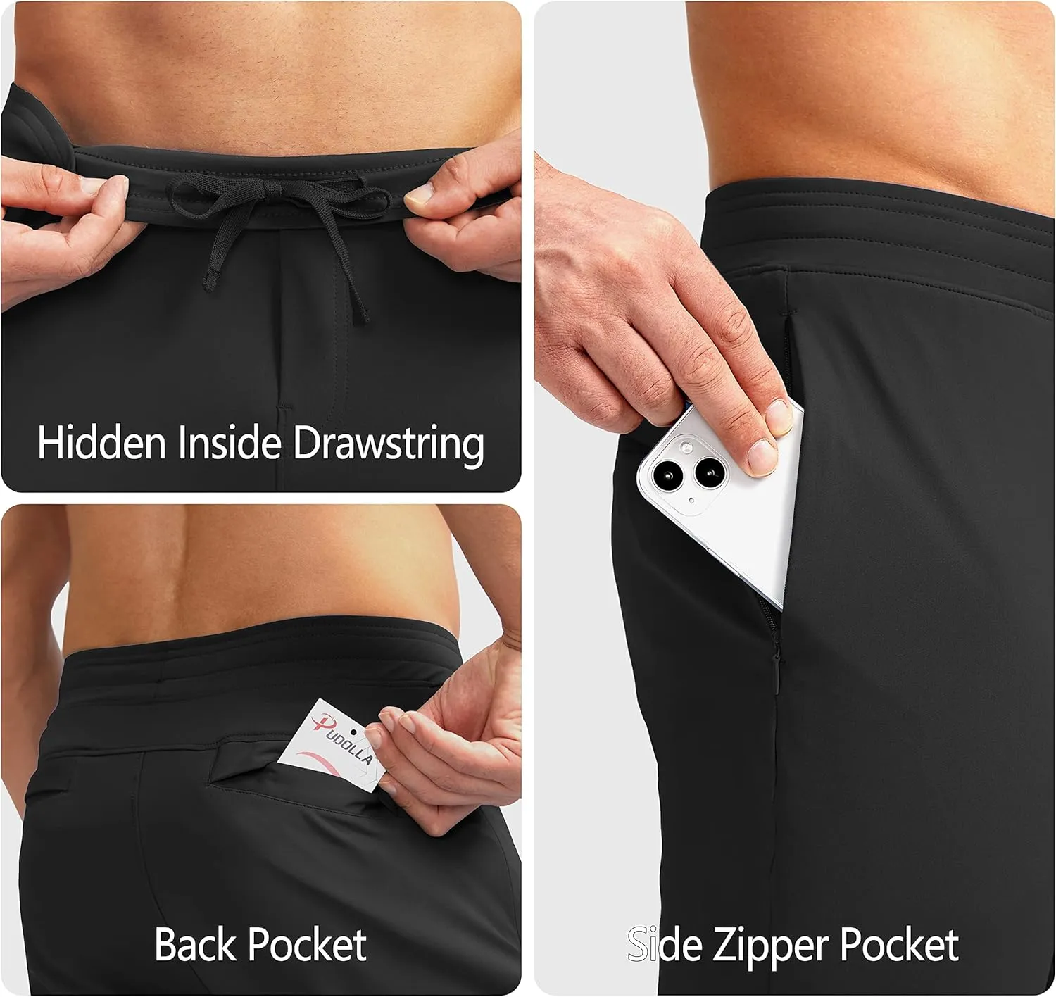 Pudolla Men's Golf Pants Stretch Sweatpants with Zipper Pockets Slim Fit Work Casual Joggers Pants for Men