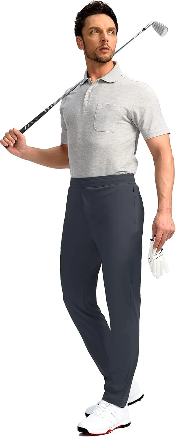 Pudolla Men's Golf Pants Stretch Sweatpants with Zipper Pockets Slim Fit Work Casual Joggers Pants for Men