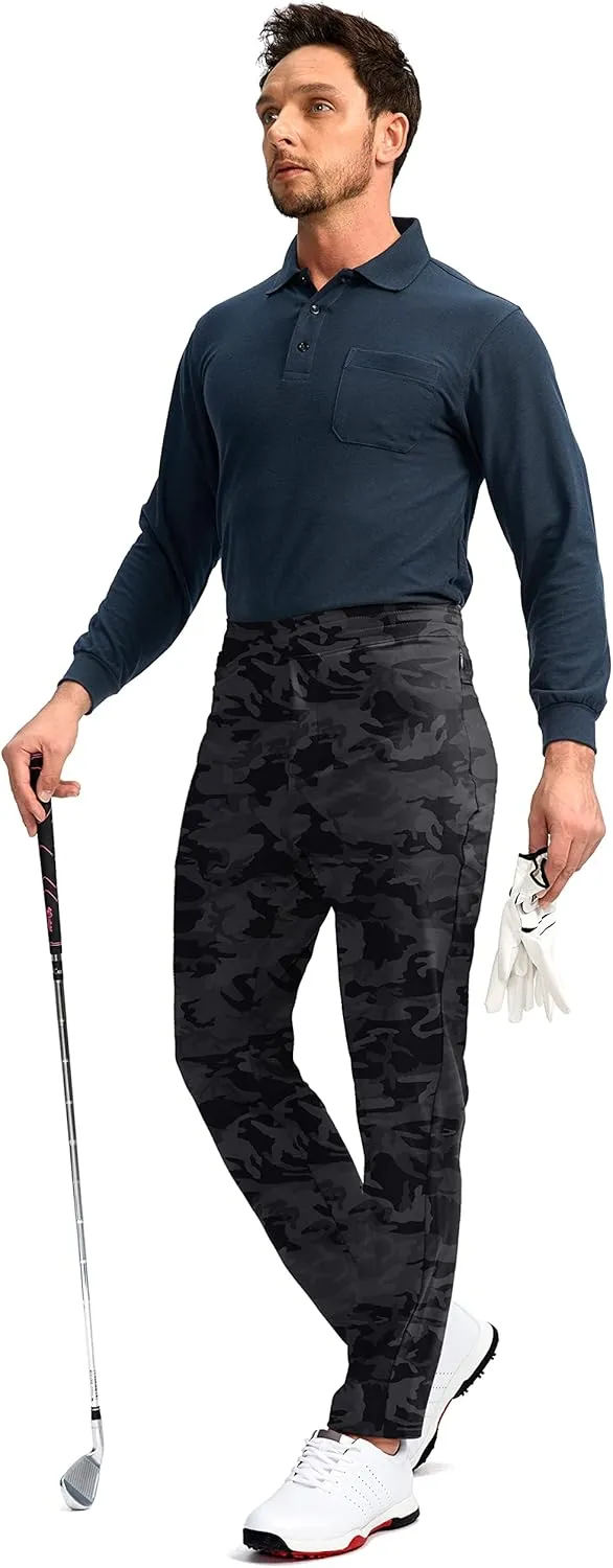 Pudolla Men's Golf Pants Stretch Sweatpants with Zipper Pockets Slim Fit Work Casual Joggers Pants for Men