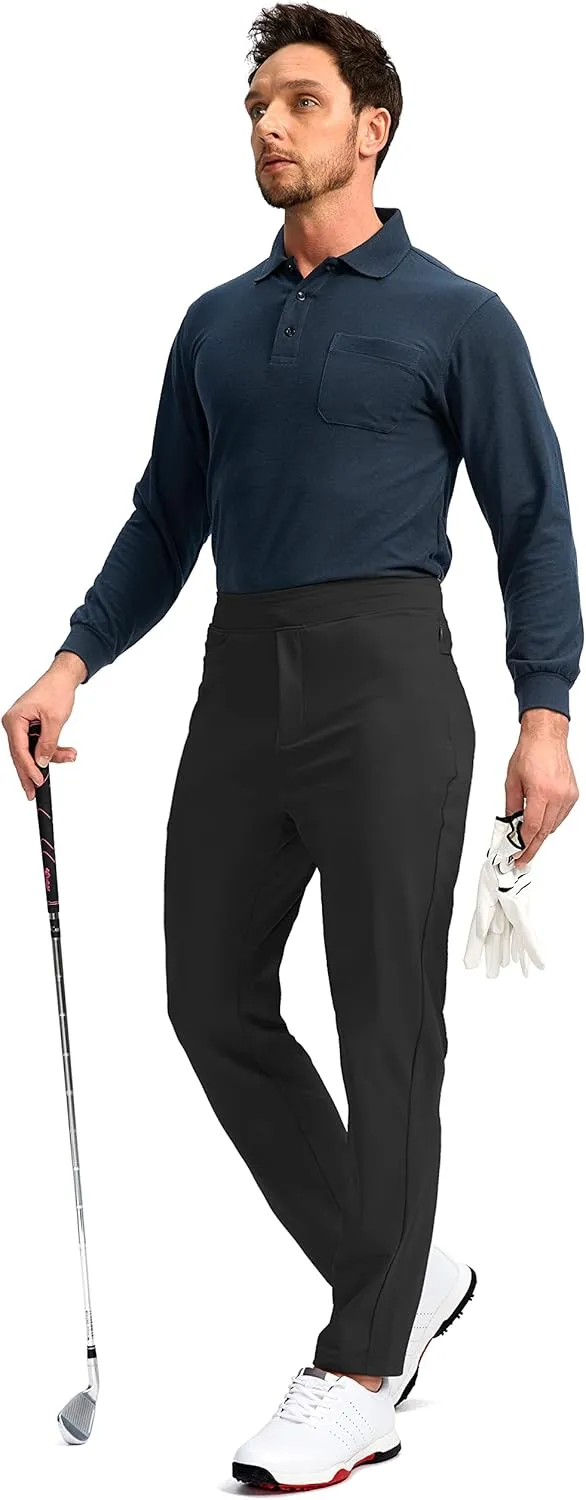 Pudolla Men's Golf Pants Stretch Sweatpants with Zipper Pockets Slim Fit Work Casual Joggers Pants for Men