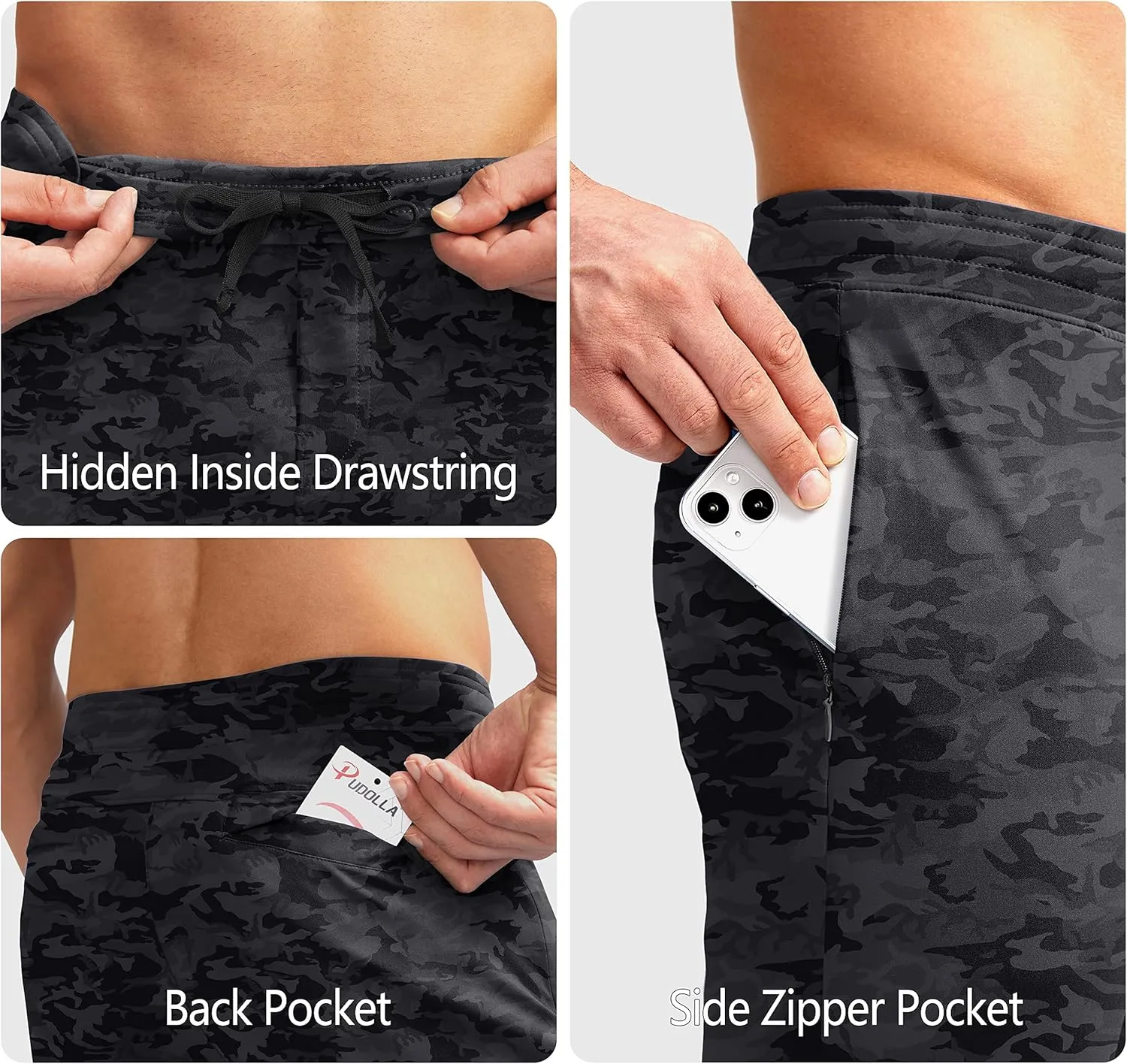 Pudolla Men's Golf Pants Stretch Sweatpants with Zipper Pockets Slim Fit Work Casual Joggers Pants for Men