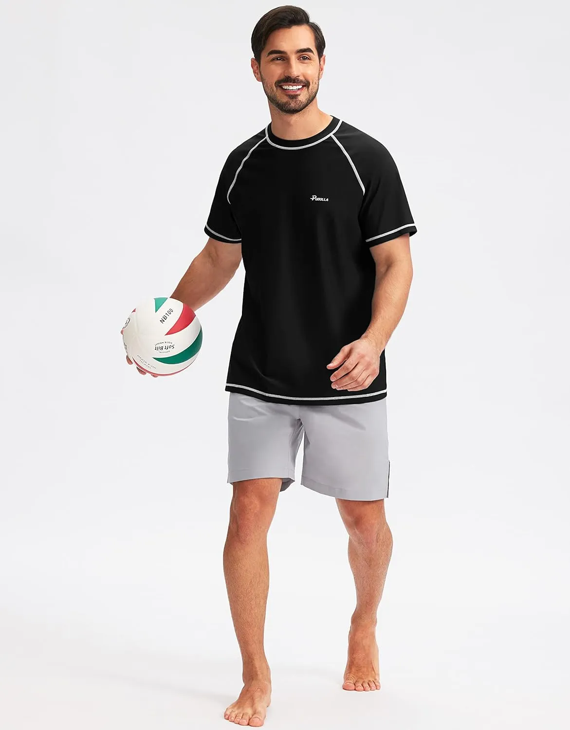 Pudolla Men's Swim Shirts Rash Guard Shirts for Men UPF 50  Sun Protection T-Shirts Quick Dry Beach Surf Water Shirt