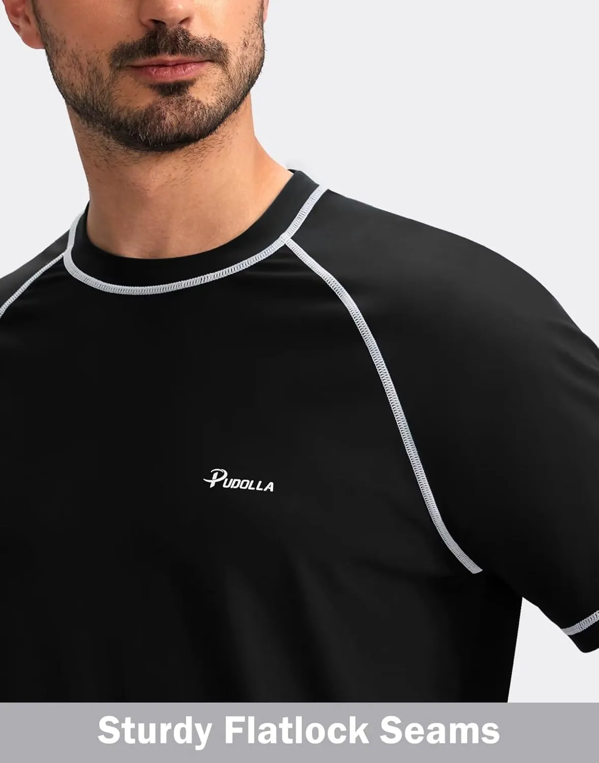 Pudolla Men's Swim Shirts Rash Guard Shirts for Men UPF 50  Sun Protection T-Shirts Quick Dry Beach Surf Water Shirt