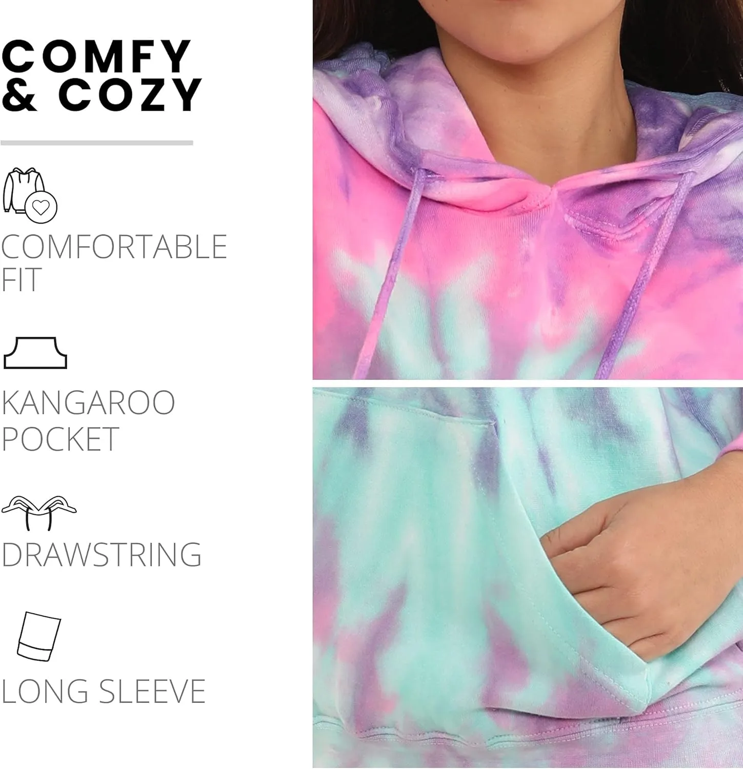 Pure Essence Tie Dye Sweatpants, Long Sleeve T-Shirts, Hoodies, and Crew Neck Sweatshirts (Sizes S, M, L, XL).