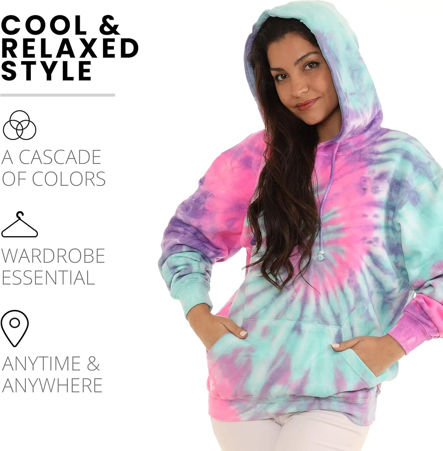 Pure Essence Tie Dye Sweatpants, Long Sleeve T-Shirts, Hoodies, and Crew Neck Sweatshirts (Sizes S, M, L, XL).