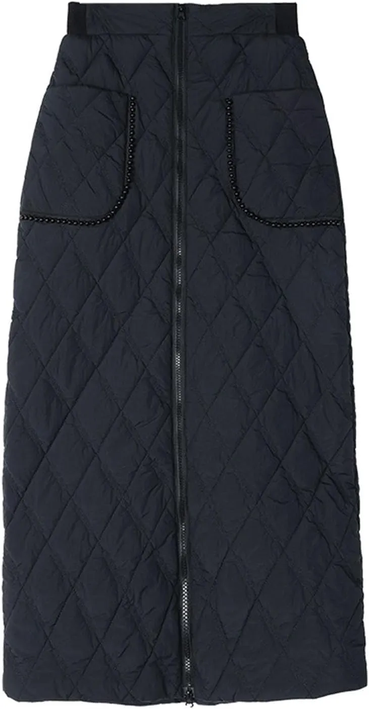 Quilted Maxi Skirt Women Zipper Pockets high Waist Skirt Winter or Fall