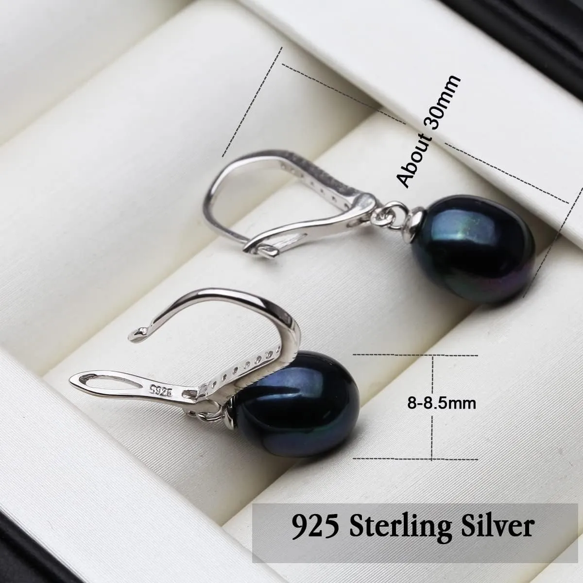 Real Freshwater Grey Black Pearl Earrings for Women,925 Sterling Silver Pearl Earring Drop Dangle Mother Wife Gift EK