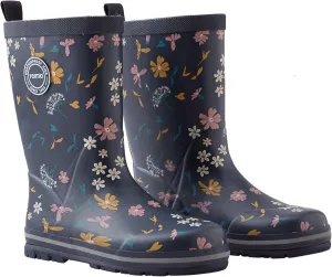 Reima Taika Kids Waterproof Outdoor Rain Boots for Girls & Boys, Navy Flowers, 6/6.5 Big Kid