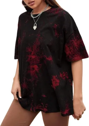 Remidoo Women's Casual Crewneck Short Sleeve Tie Dye Oversized T Shirt Graphic Tee Top