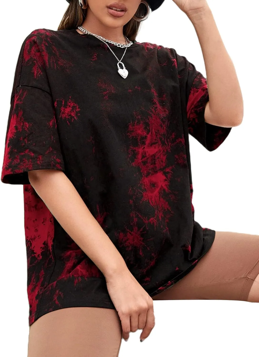 Remidoo Women's Casual Crewneck Short Sleeve Tie Dye Oversized T Shirt Graphic Tee Top