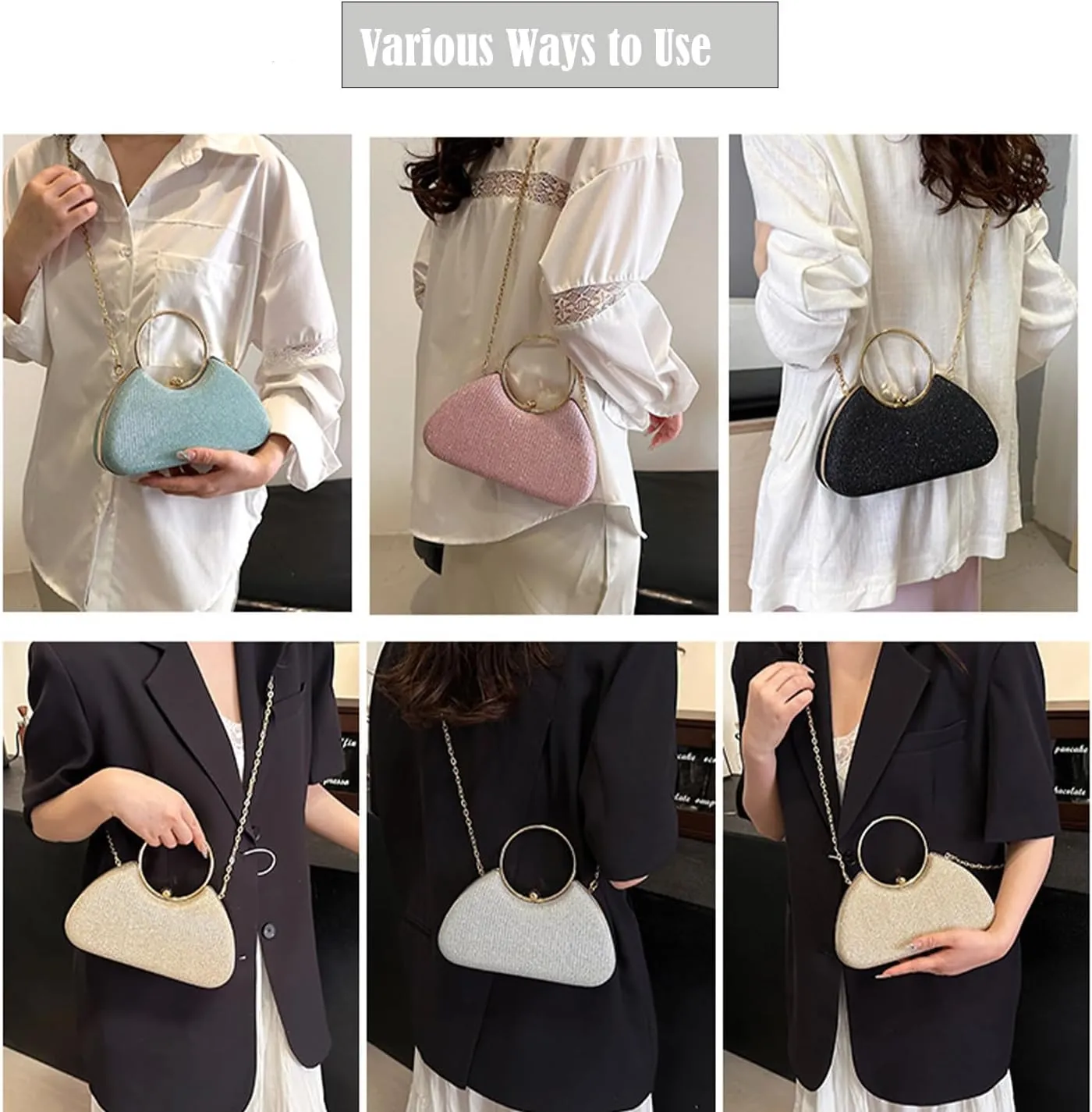 Rhinestone Evening Clutch Purse Sequin Bag,Woman Sparkling Handbag Formal Clutch with Chain for Wedding Party