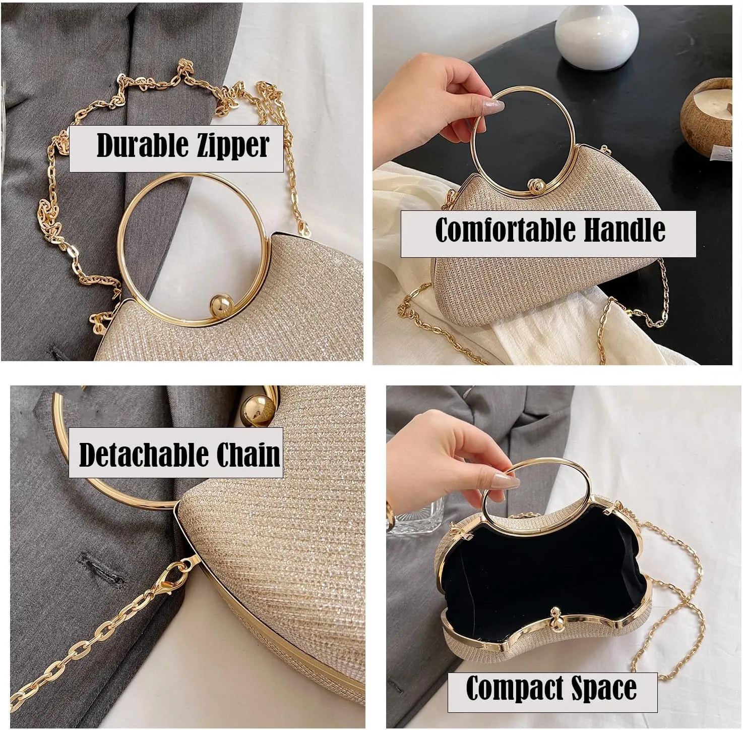 Rhinestone Evening Clutch Purse Sequin Bag,Woman Sparkling Handbag Formal Clutch with Chain for Wedding Party