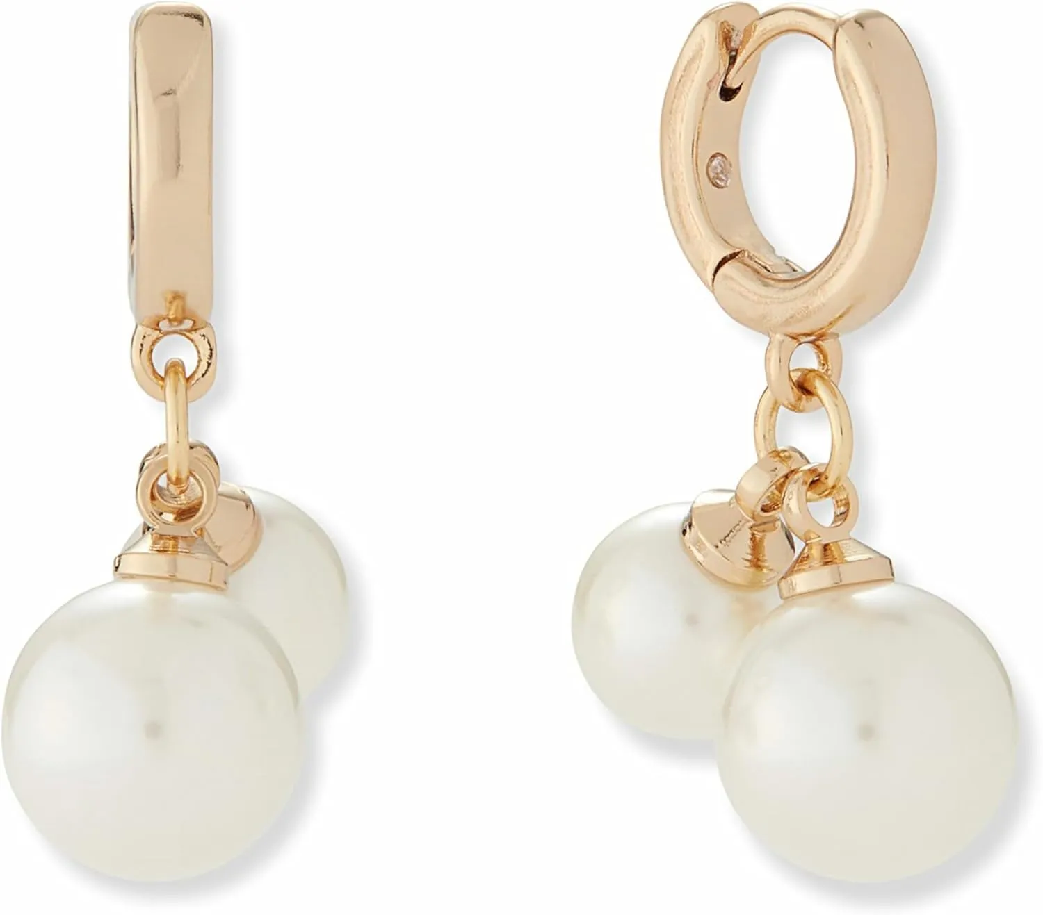 Rocksbox Calanthe Huggie Drop Earrings with Faux Pearls - Gold Hoops for Women - 14k Gold Plating with Faux Pearls - Premium Quality Jewelry - 25mm