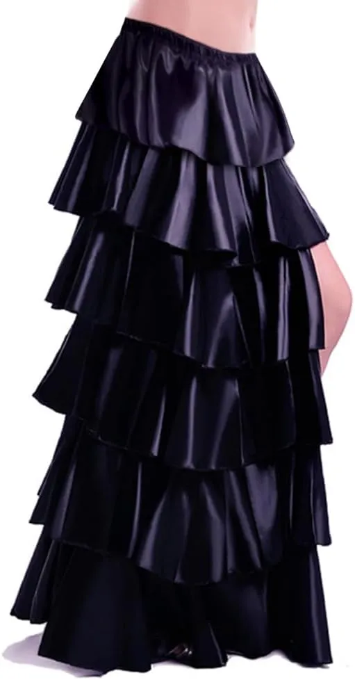 ROYAL SMEELA Women Maxi Satin Skirt Floor Length Layered Ruffle High Split Spectial Occasion Dance Skirts