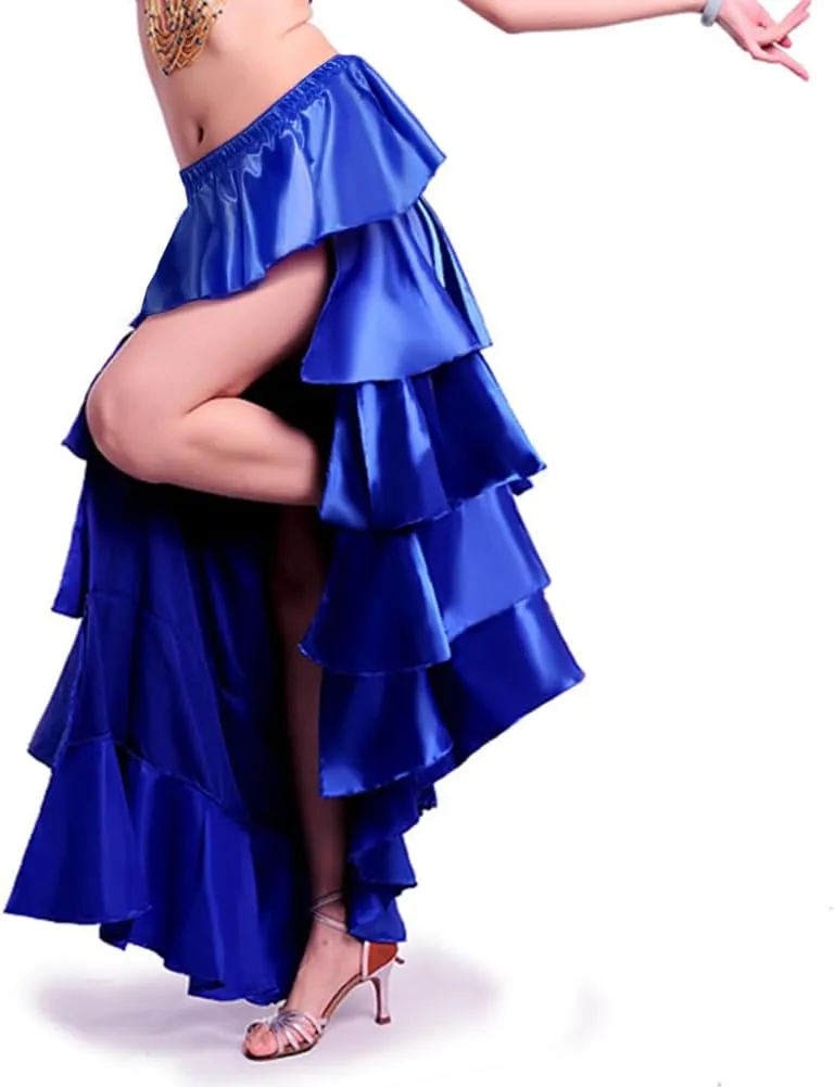 ROYAL SMEELA Women Maxi Satin Skirt Floor Length Layered Ruffle High Split Spectial Occasion Dance Skirts