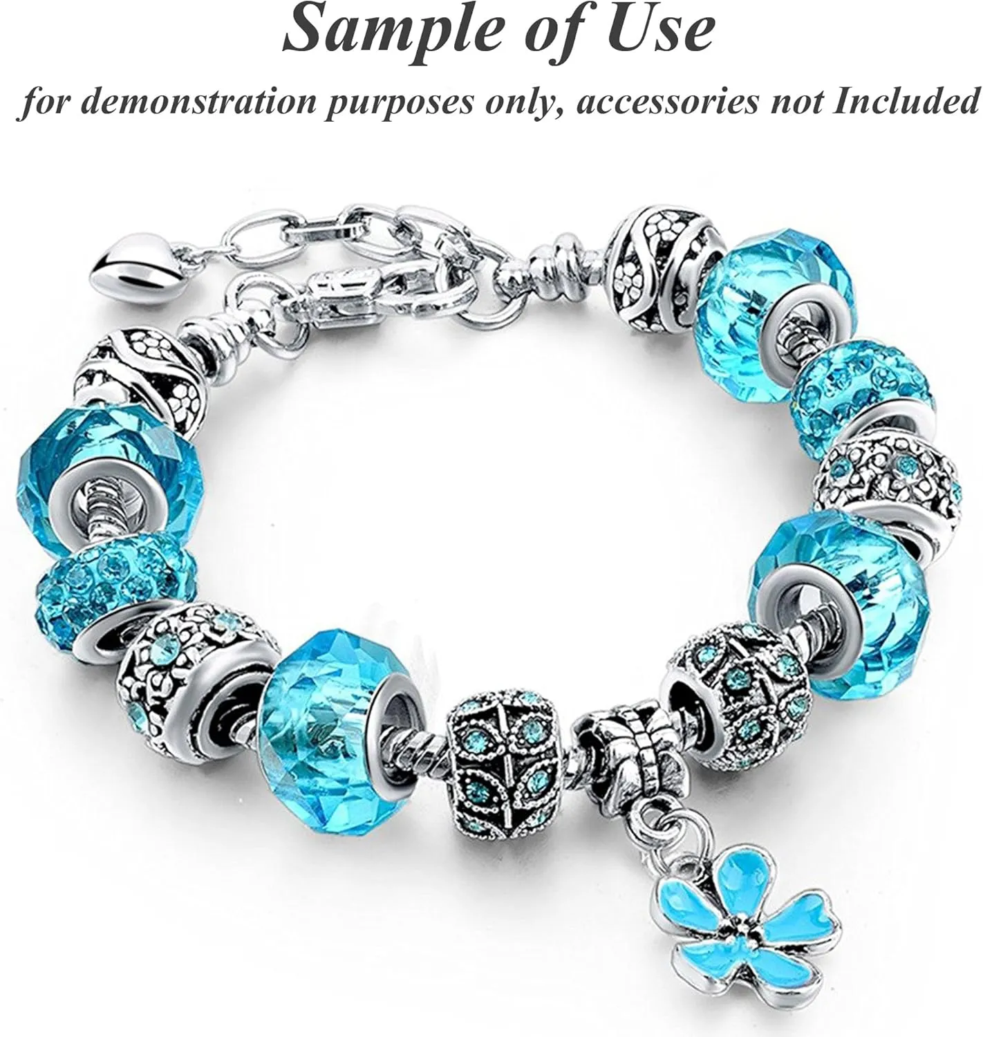 RUBYCA 10pcs White Silver Plated Heart Lobster European Snake Chain Bracelets fit Charm Beads 7.9"