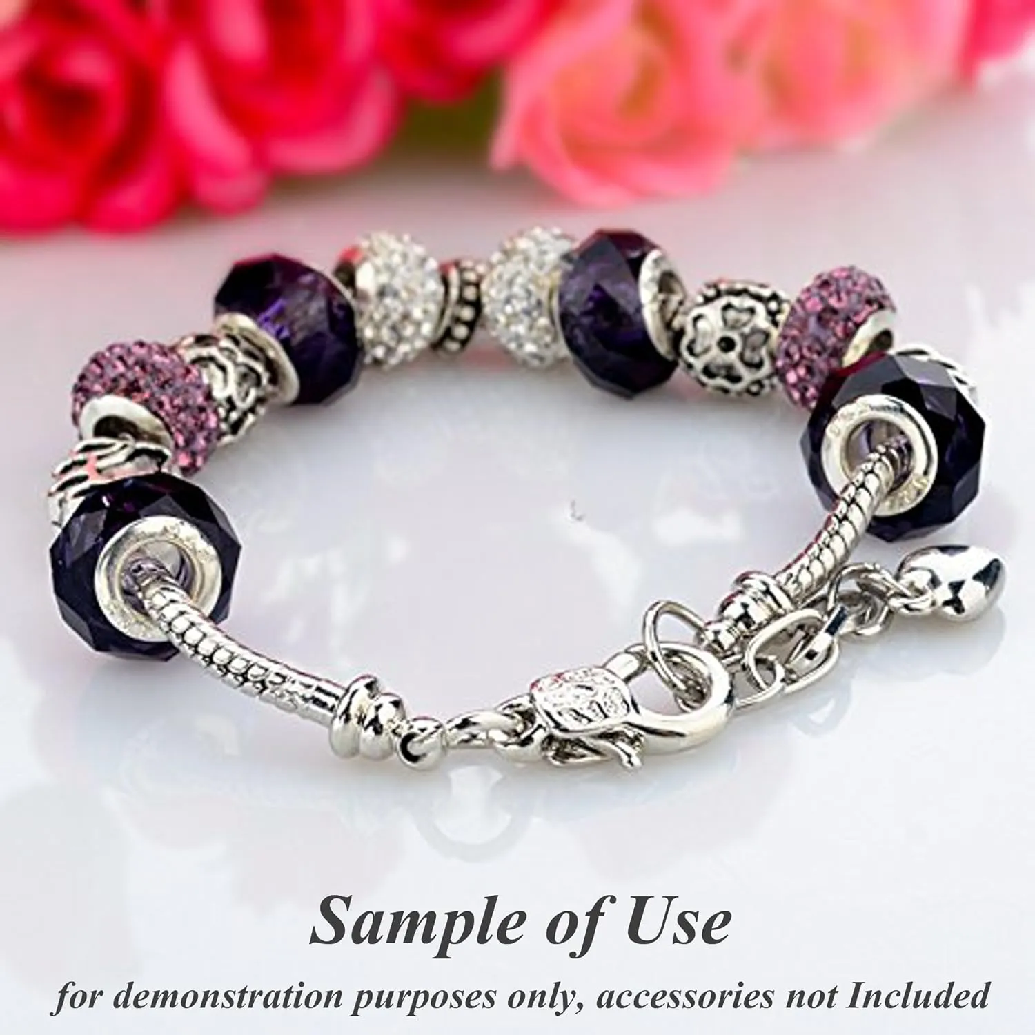 RUBYCA 5pcs Silver Color Heart Lobster European Style Snake Chain Bracelets fit Charm Beads 8.7"