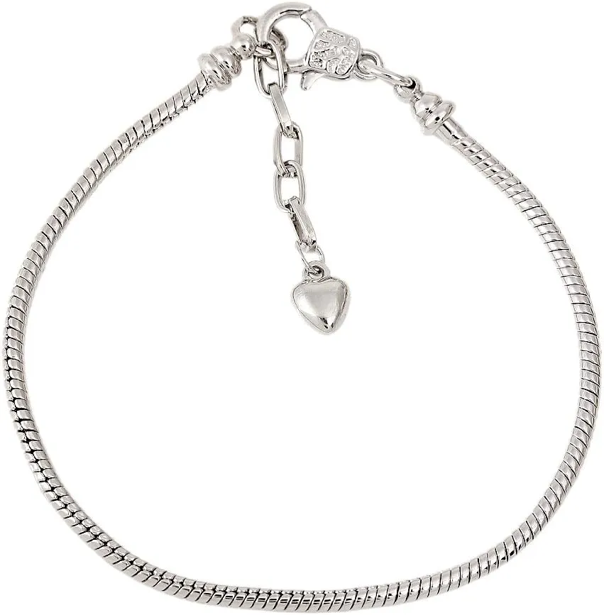 RUBYCA 5pcs Silver Color Heart Lobster European Style Snake Chain Bracelets fit Charm Beads 8.7"