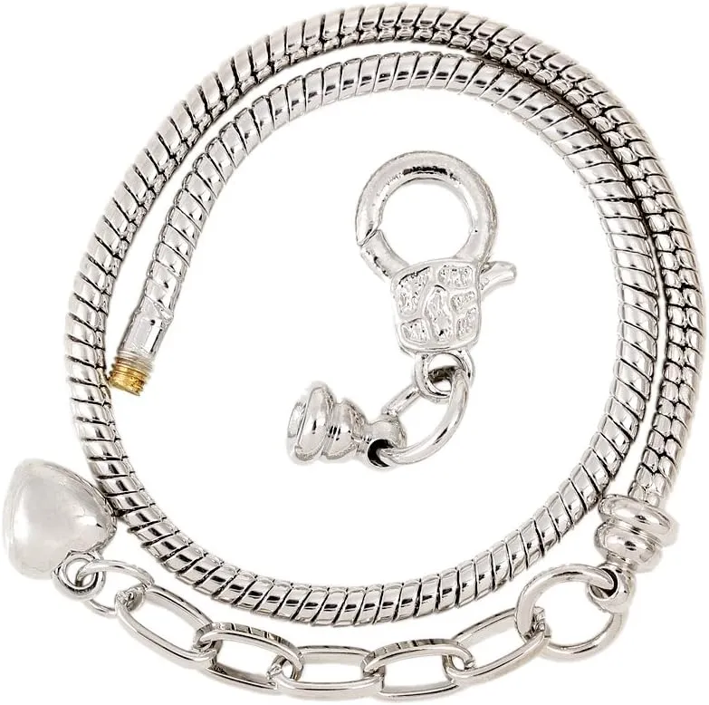 RUBYCA 5pcs Silver Color Heart Lobster European Style Snake Chain Bracelets fit Charm Beads 8.7"