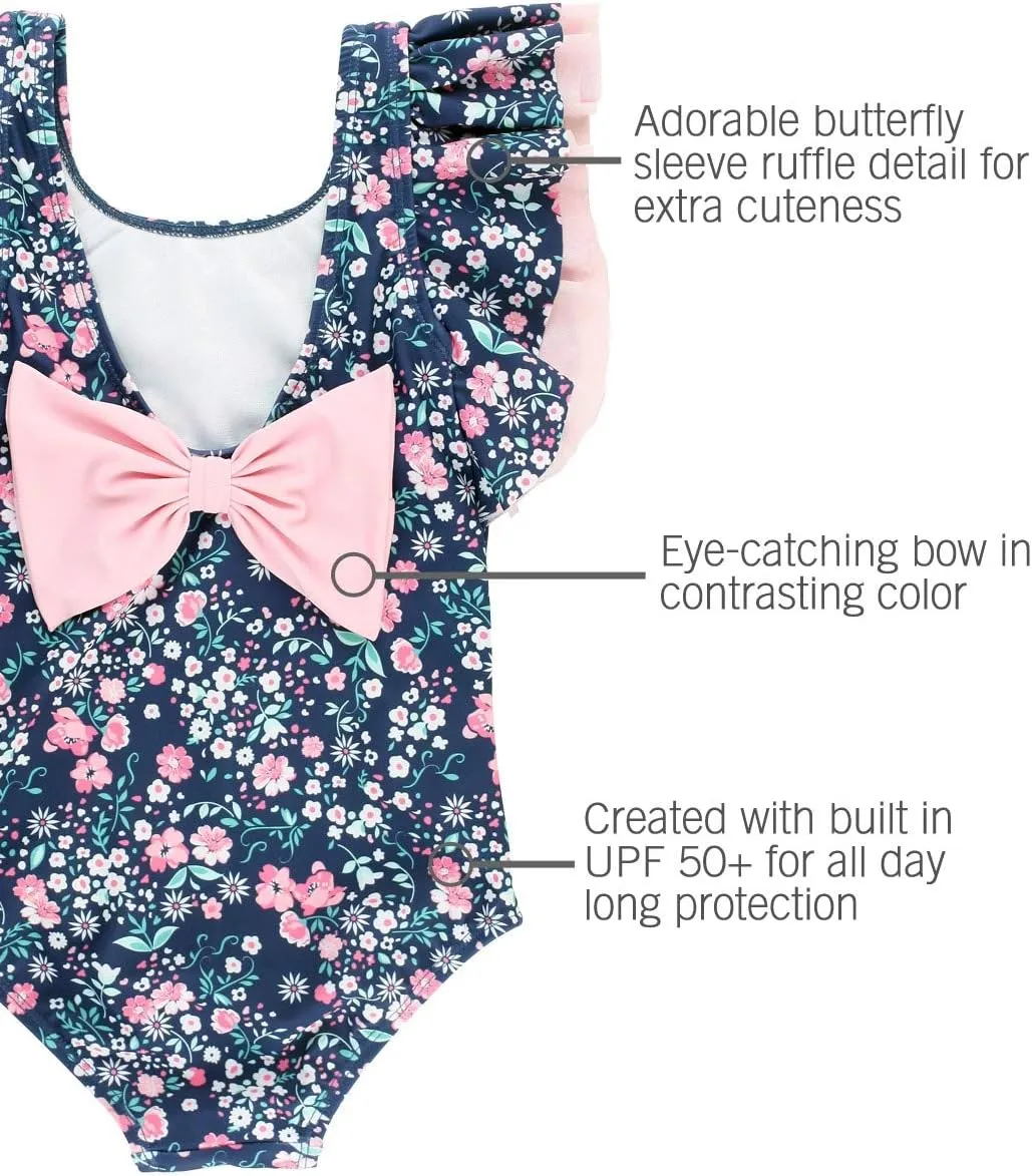 RuffleButts Baby/Toddler Girls Ruffle Strap One Piece Swimsuit w/UPF 50  Sun Protection