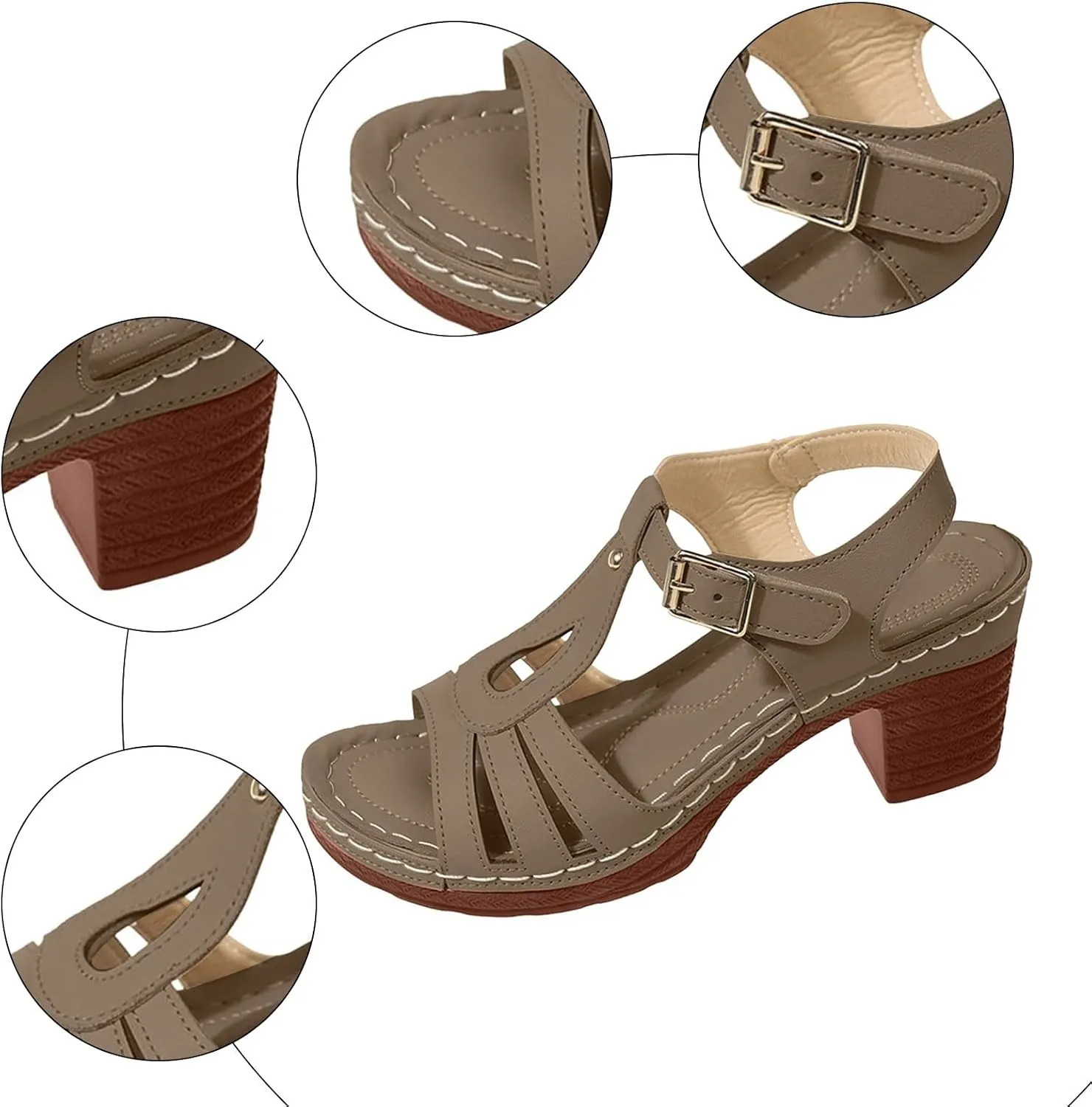Sandals for Women 2025 Dressy Summer Wedge Slides Sandals Arch Support Breathable Hollow Out Walking Shoes Buckle Ankle Strap Adjustable Slip On Outdoor Shoes