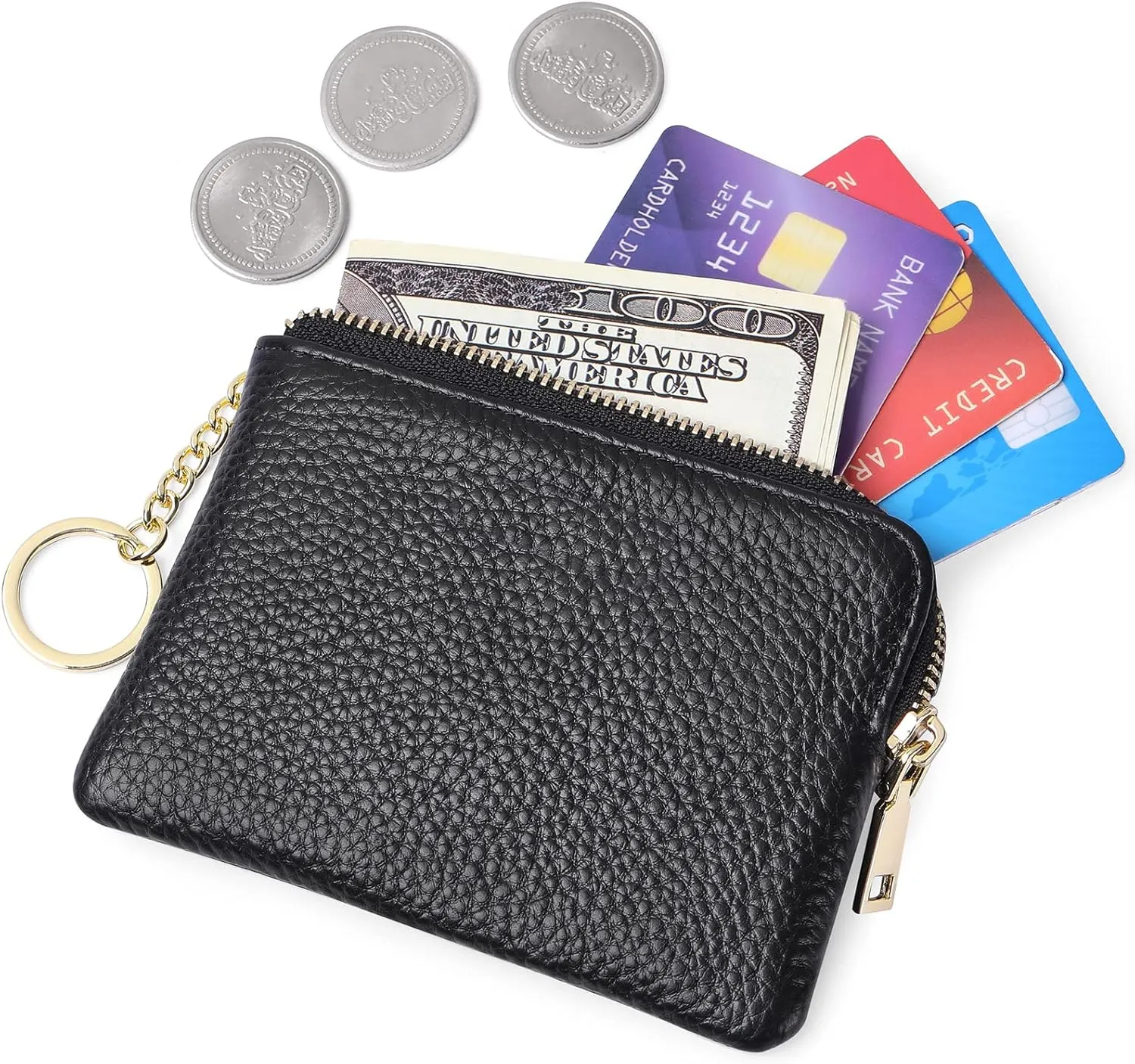 SENDEFN Coin Purse for Women, Genuine Leather Coin Purse Key Chain for Women, Coin Pouch Change Purse