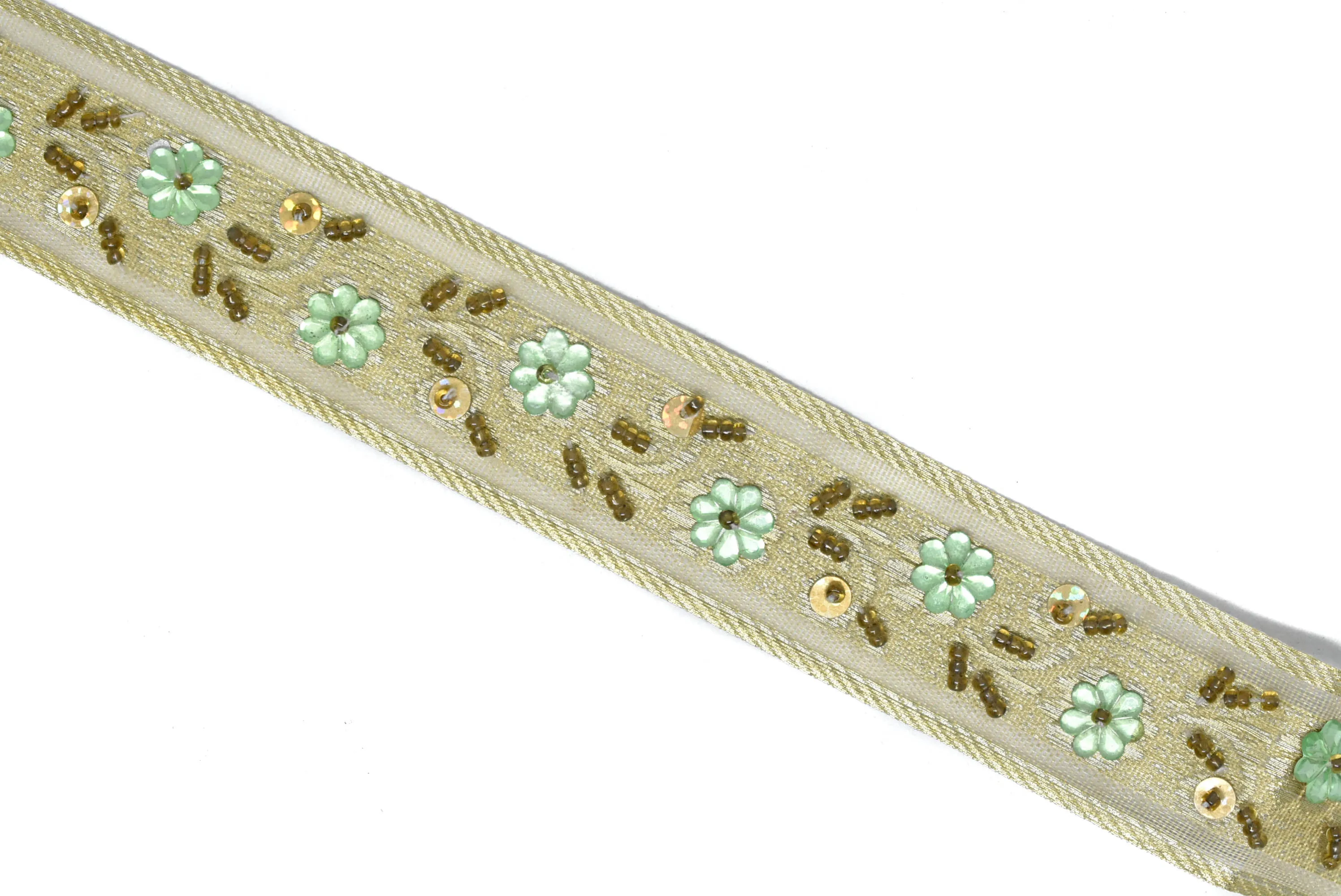 Sequins Beaded Embroidered Floral Indian Trim 1.125"- 1 Yard