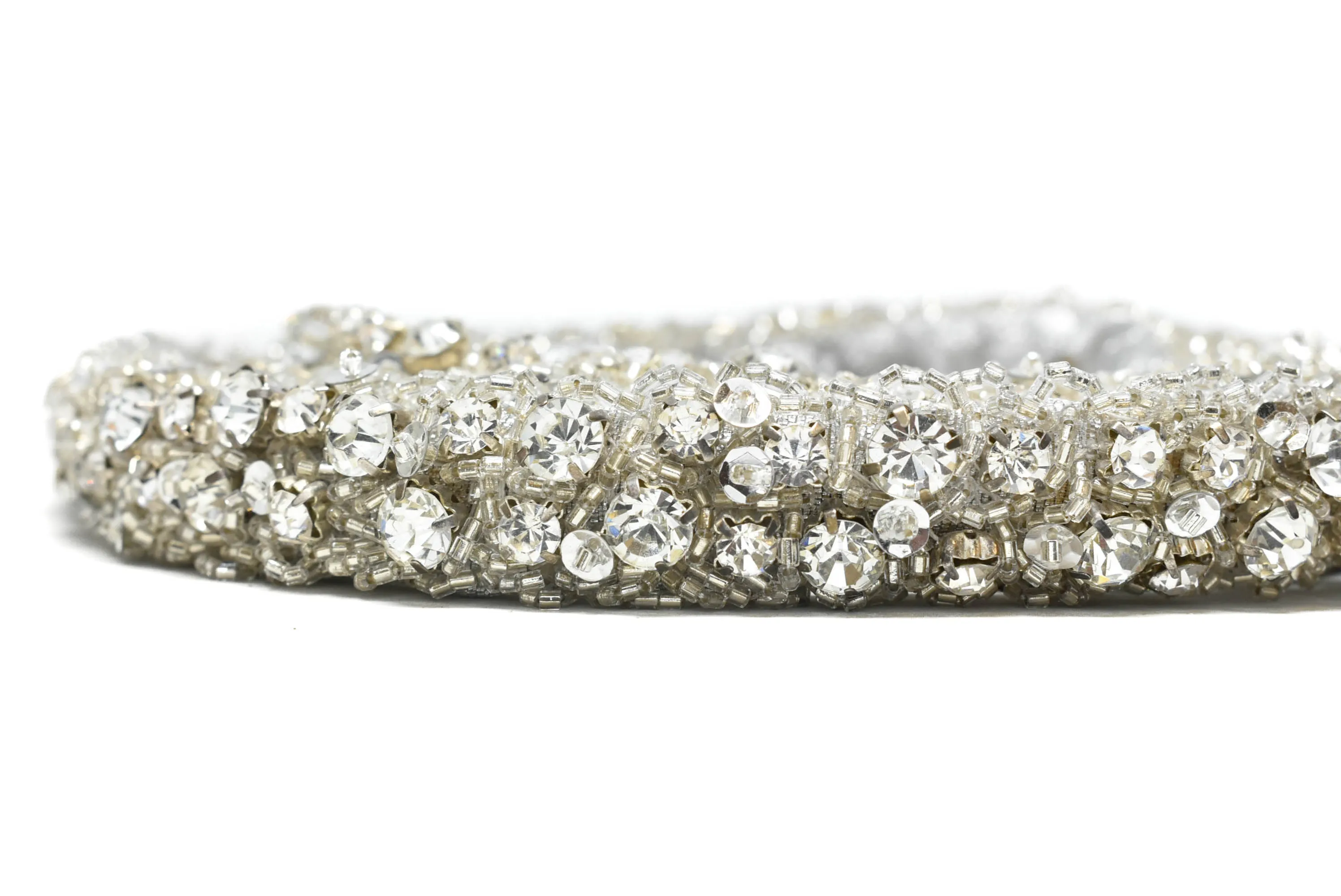 Silver Rhinestone and Beaded Tubing | Elegant Rhinestone Rope | Chunky Rhinestone Tubing | Rhinestone Tube Cord