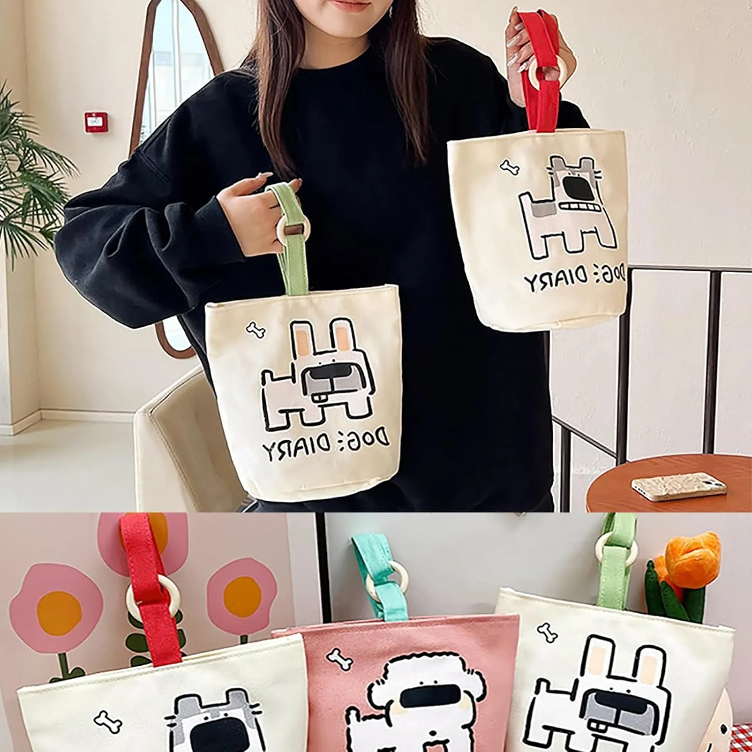Simple Cute Canvas Tote Bag for Women Top Handle Bucket Tote, Everyday Casual Clutch Handbag Satchel Mini cotton diaper bag