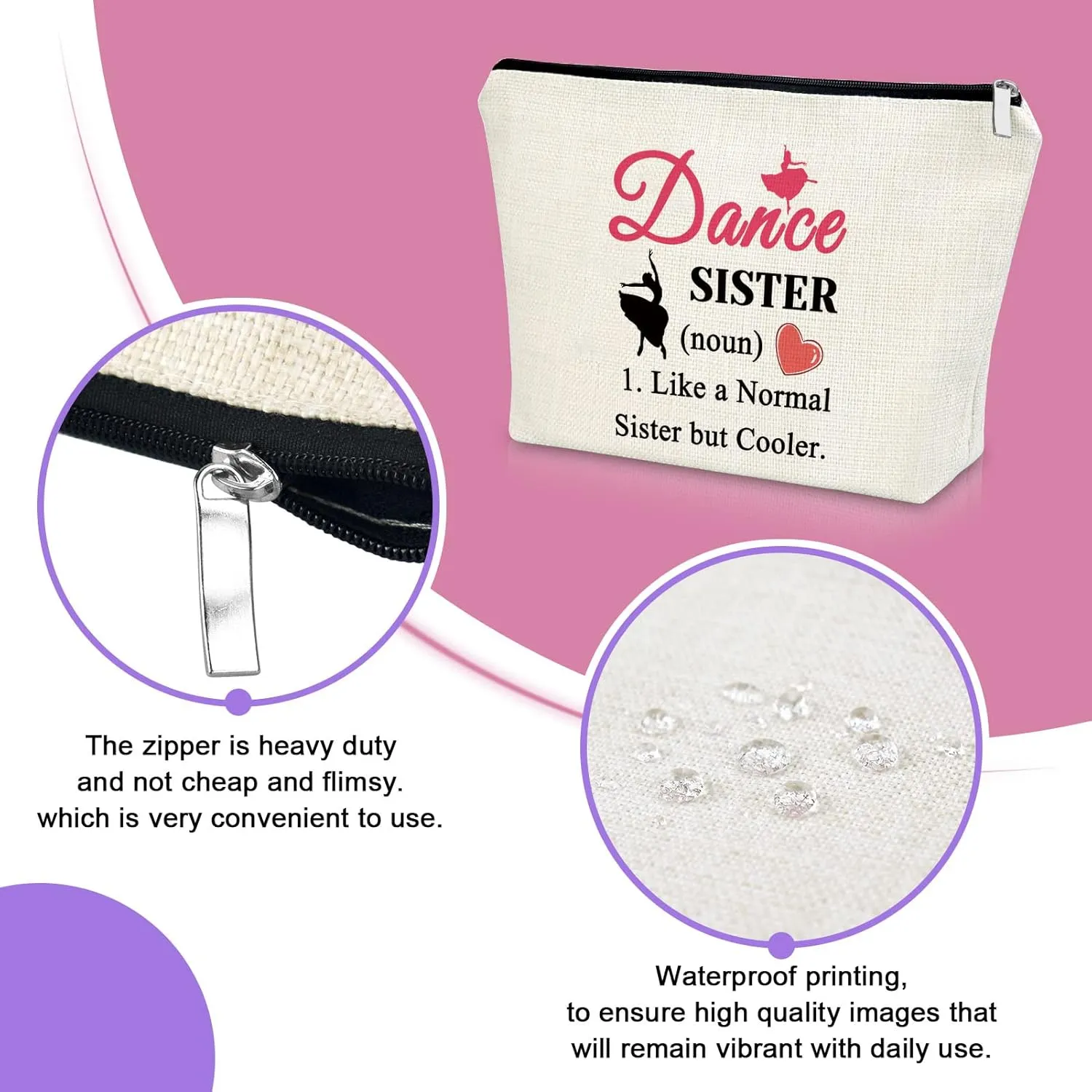 Sister Dance Makeup Bag - Themed Gifts for Girls & Women, Cosmetic Bag for Dance Teams, Graduation & Birthday Gifts, Travel Pouch