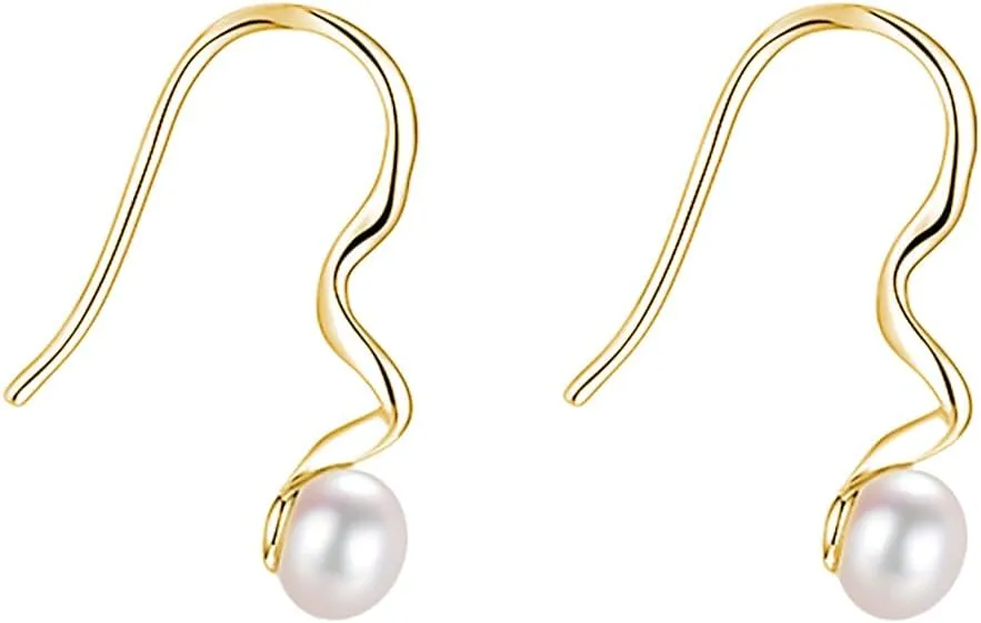 SLUYNZ Sterling Silver Spiral Pearls Stud Earrings for Women Pearls Stud Earrings Drop Adult Earrings