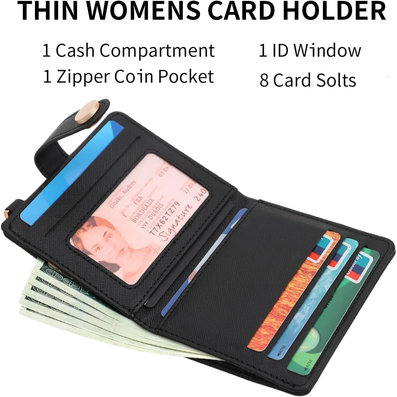 Small Womens Wallet, RFID Blocking Credit Card Holder Slim Bifold Purse with Zipper Coin Pocket, Keychain, ID Window