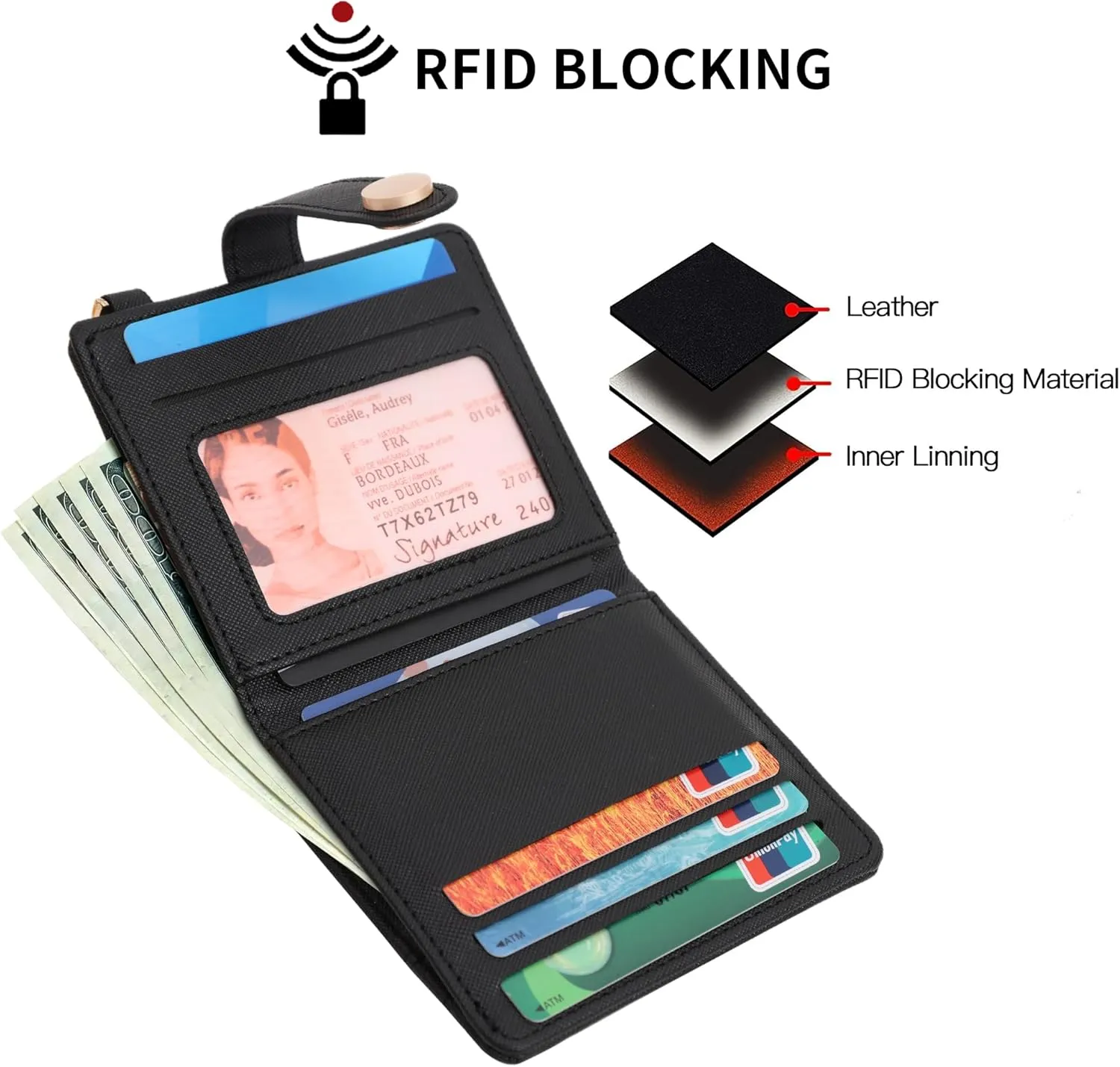 Small Womens Wallet, RFID Blocking Credit Card Holder Slim Bifold Purse with Zipper Coin Pocket, Keychain, ID Window