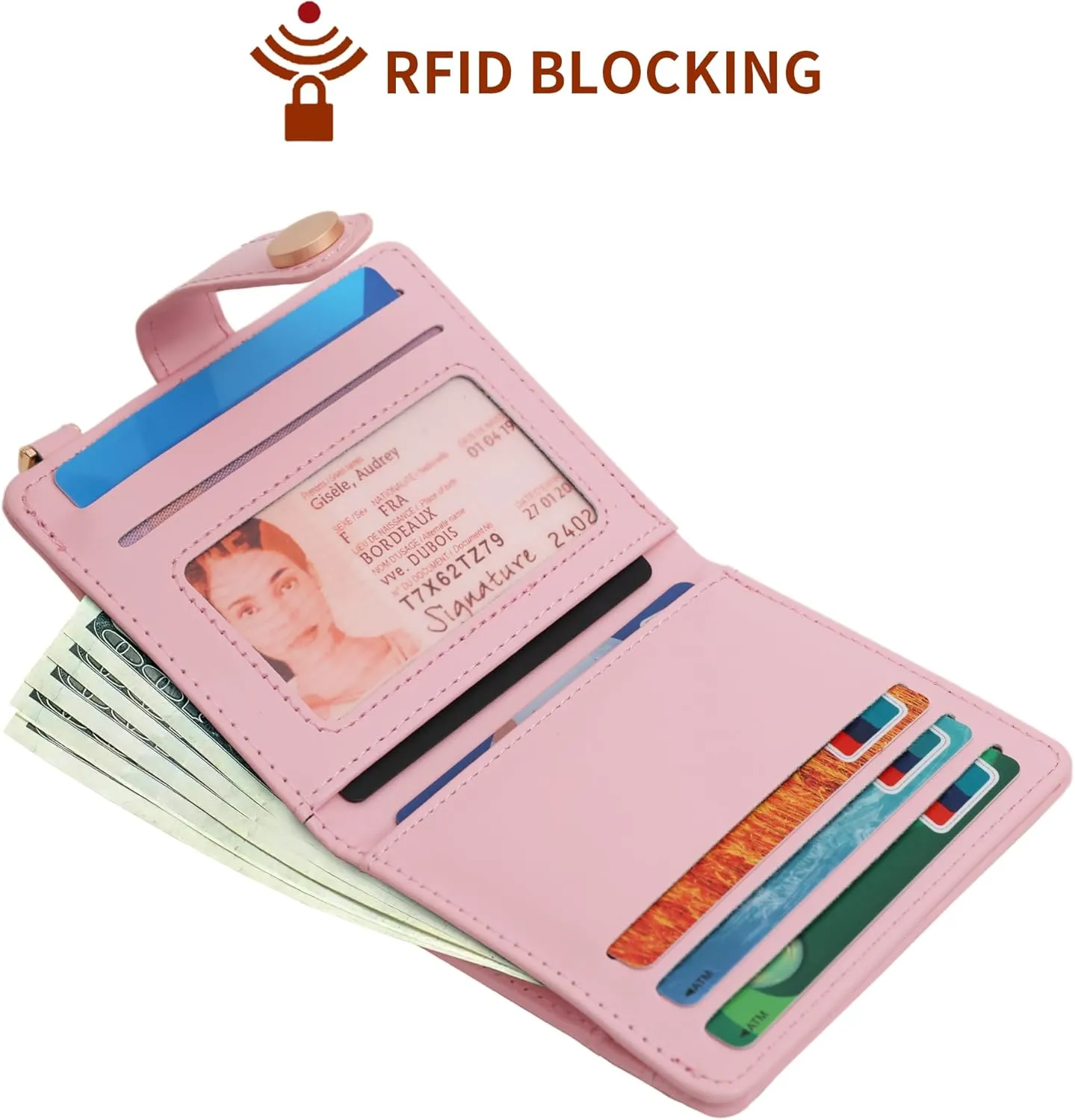 Small Womens Wallet, RFID Blocking Credit Card Holder Slim Bifold Purse with Zipper Coin Pocket, Keychain, ID Window