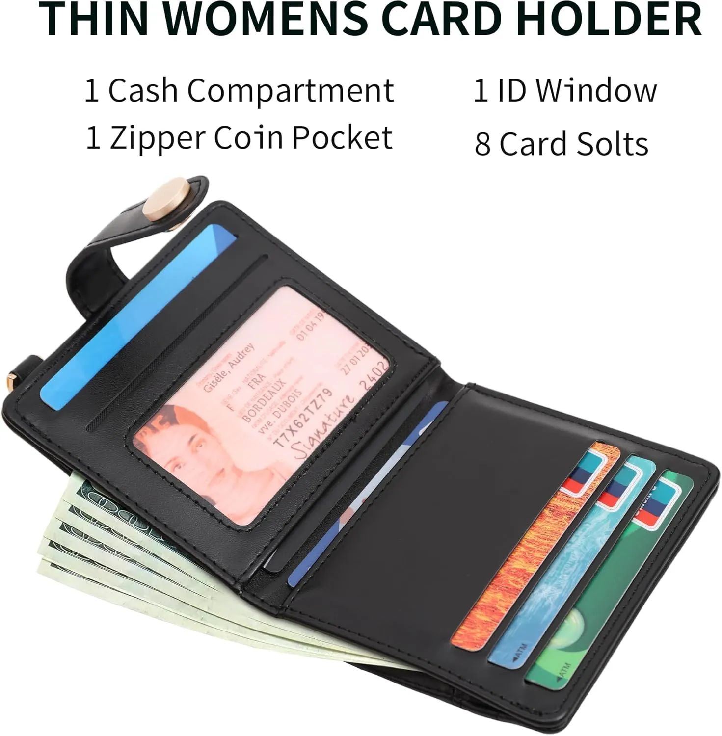 Small Womens Wallet, RFID Blocking Credit Card Holder Slim Bifold Purse with Zipper Coin Pocket, Keychain, ID Window
