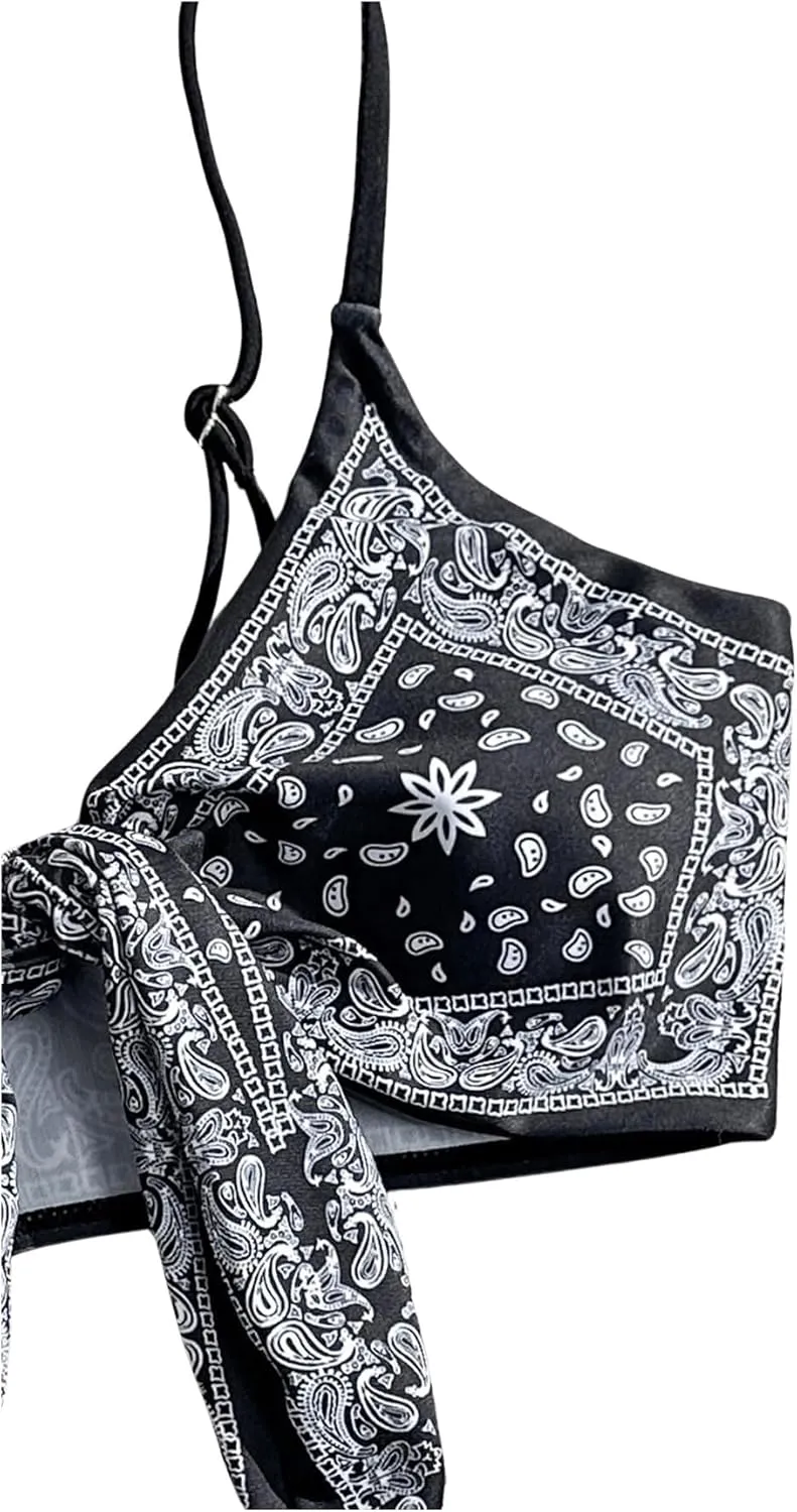 SOLY HUX Bikini Tops for Women Paisley Print Tie Front Swimsuit Bathing Suit Tops