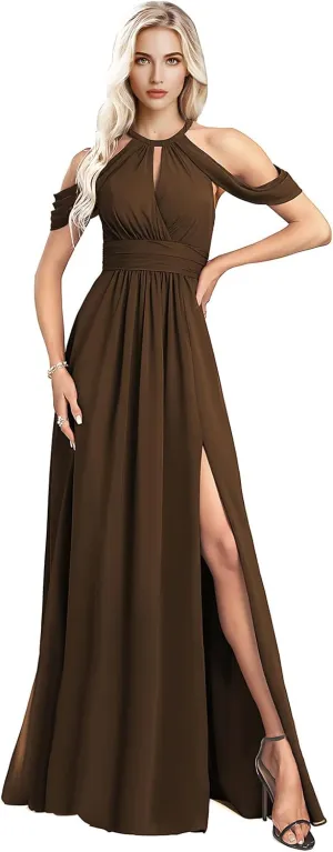 Split Pleated Long Chiffon Bridesmaid Dresses for Women 2025 Modest Sleeveless Floor Length Wedding Guest Gown