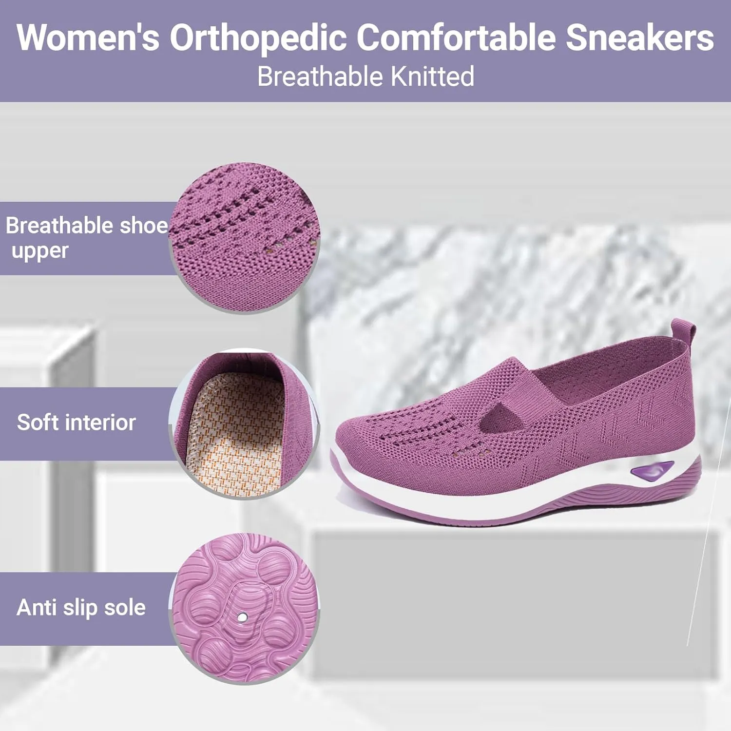 Stanceflex Shoes for Women,2025 Women's Orthopedic Comfortable Breathable Knitted Sneakers-Slip-On Shoes with Arch Support