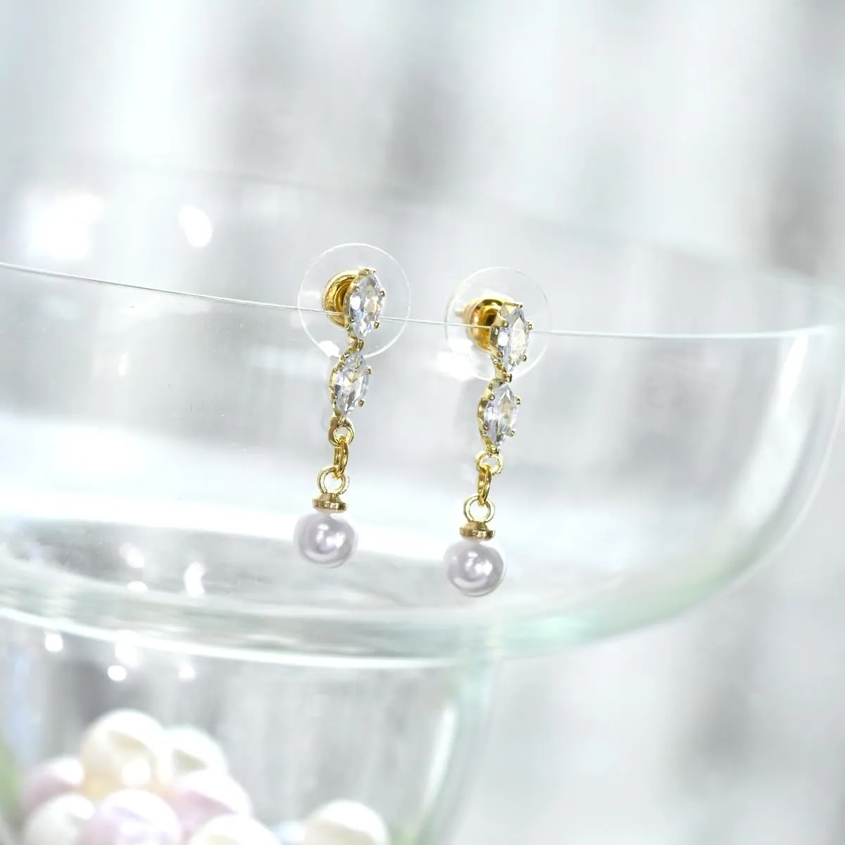 STONEFANS Pearl Earrings for Women - 14K Gold Plated Leaf Flower Bar CZ Pearl Drop Dangle Dainty Gold Earrings for Women Trendy Wedding Jewelry Bridesmaids Gifts